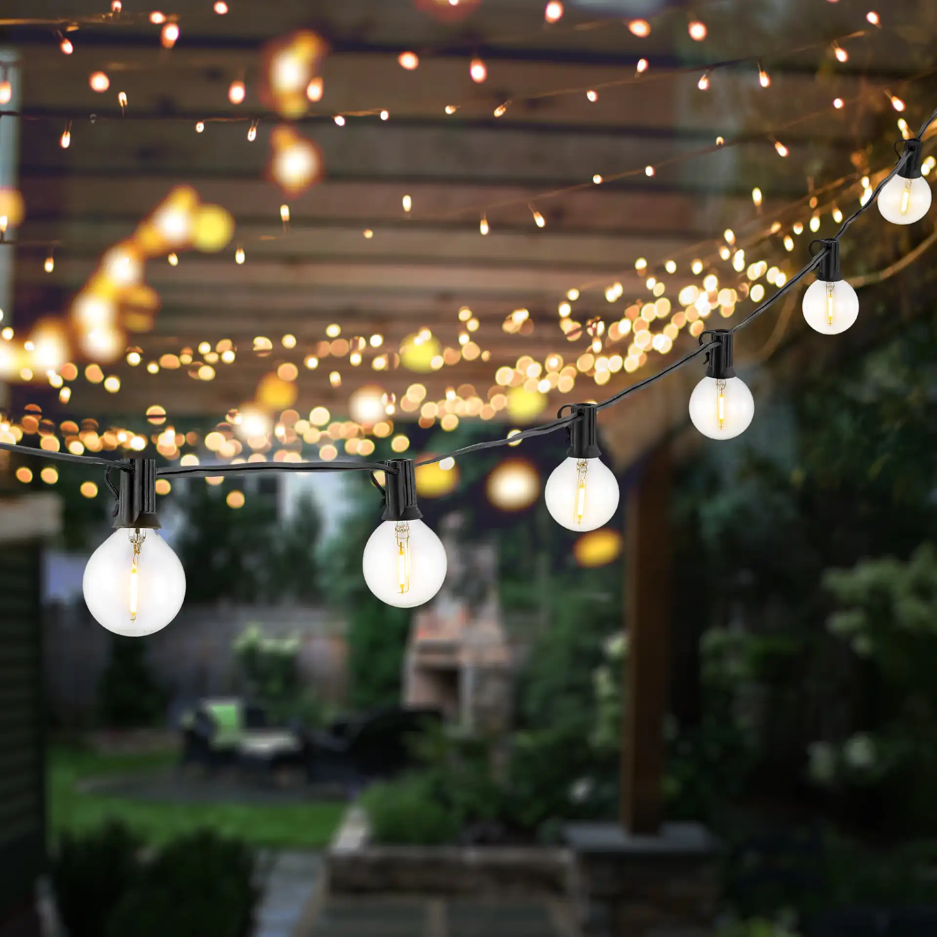 Jenica Outdoor String Lights in Black, detail view