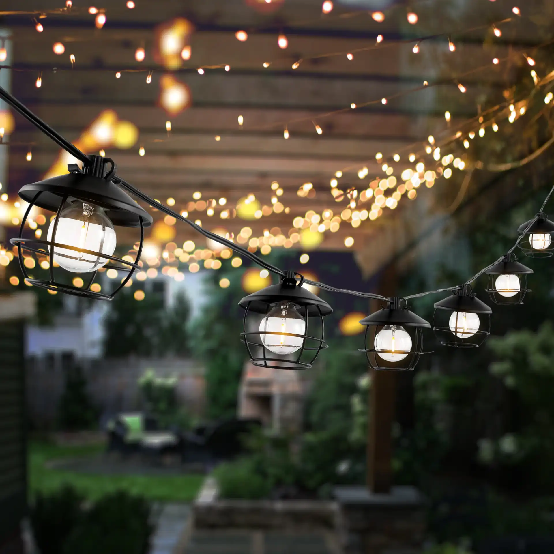 Agitha Led Outdoor String Light in Black in a styled room