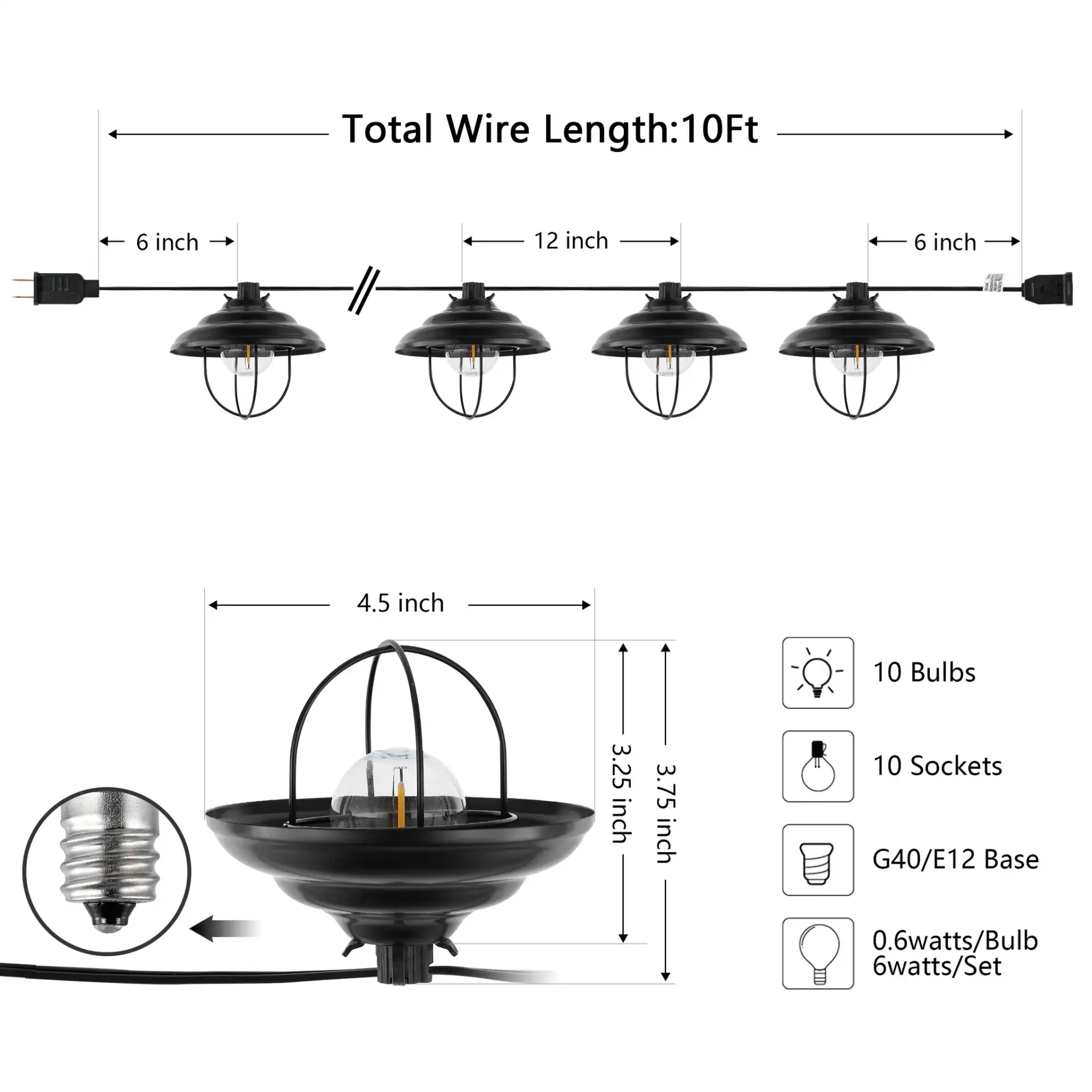 Aislin Led Outdoor String Lights in Black, detail view