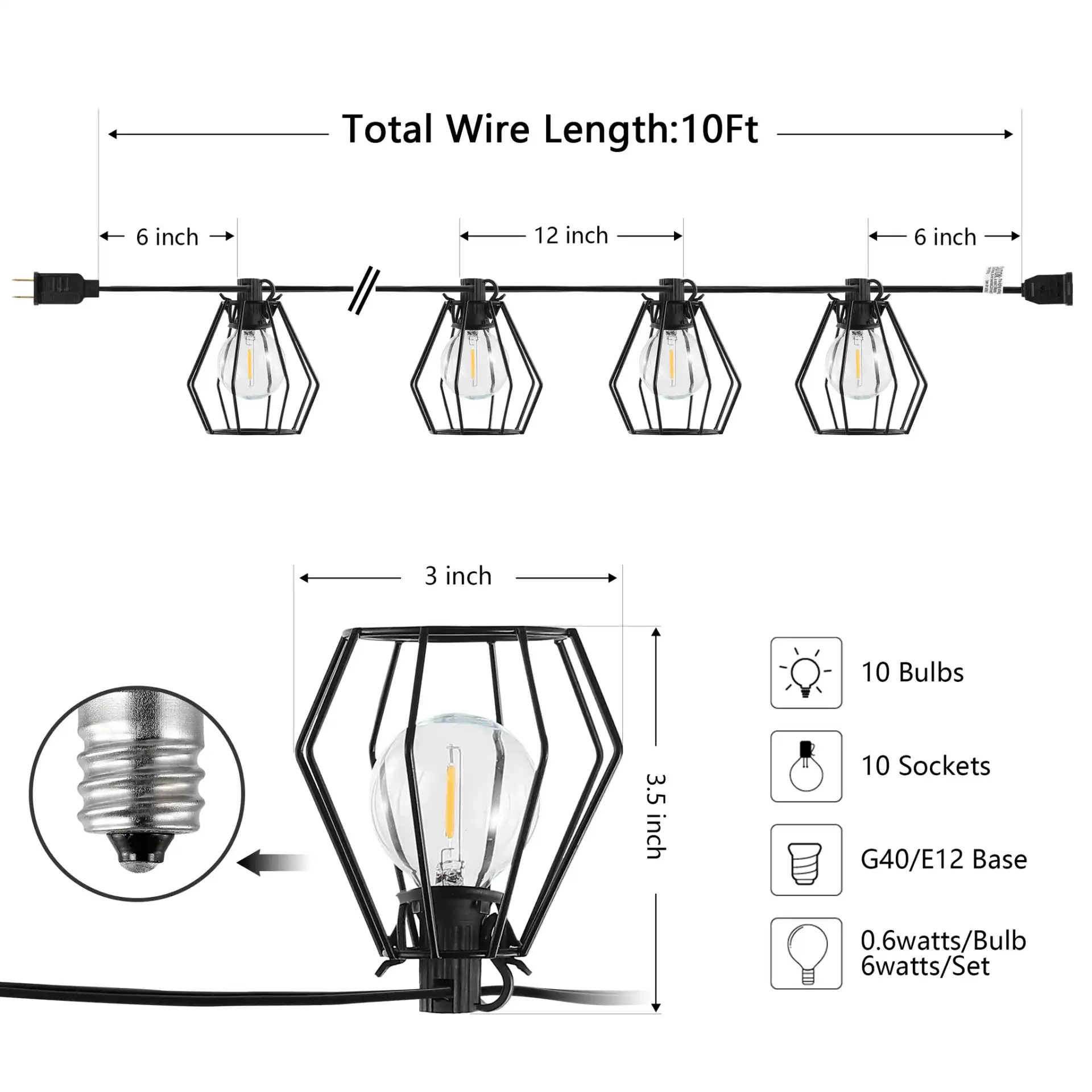 Bowne Led Outdoor String Light in Black, detail view