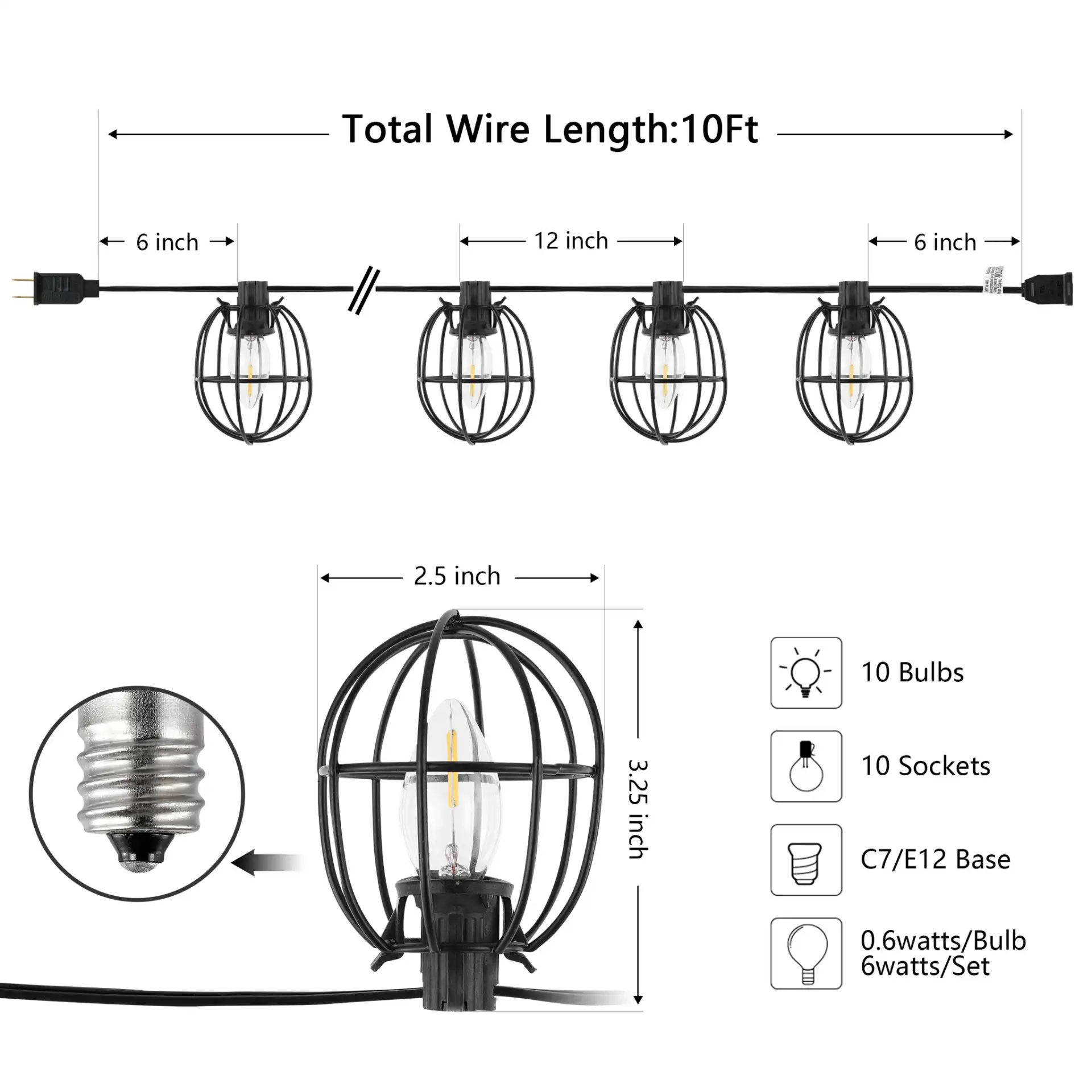 Garnet Led Outdoor String Light in Black, detail view