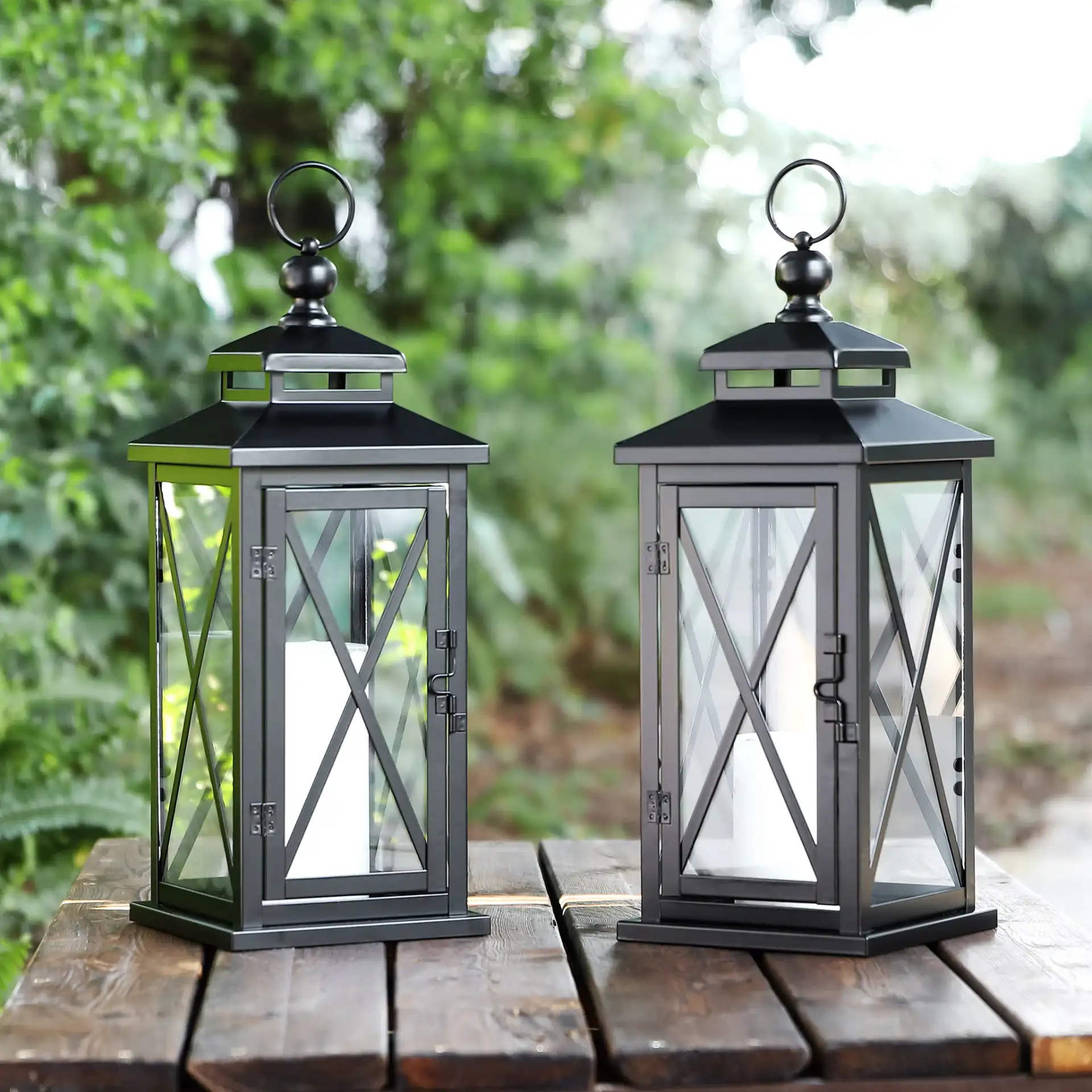 Lirio Outdoor Lantern (Set Of 2) in Black in a styled room