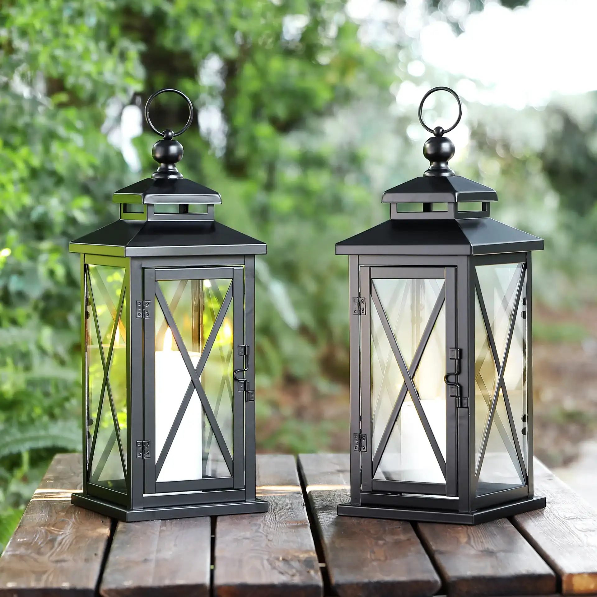 Lirio Outdoor Lantern (Set Of 2) in Black in a styled room