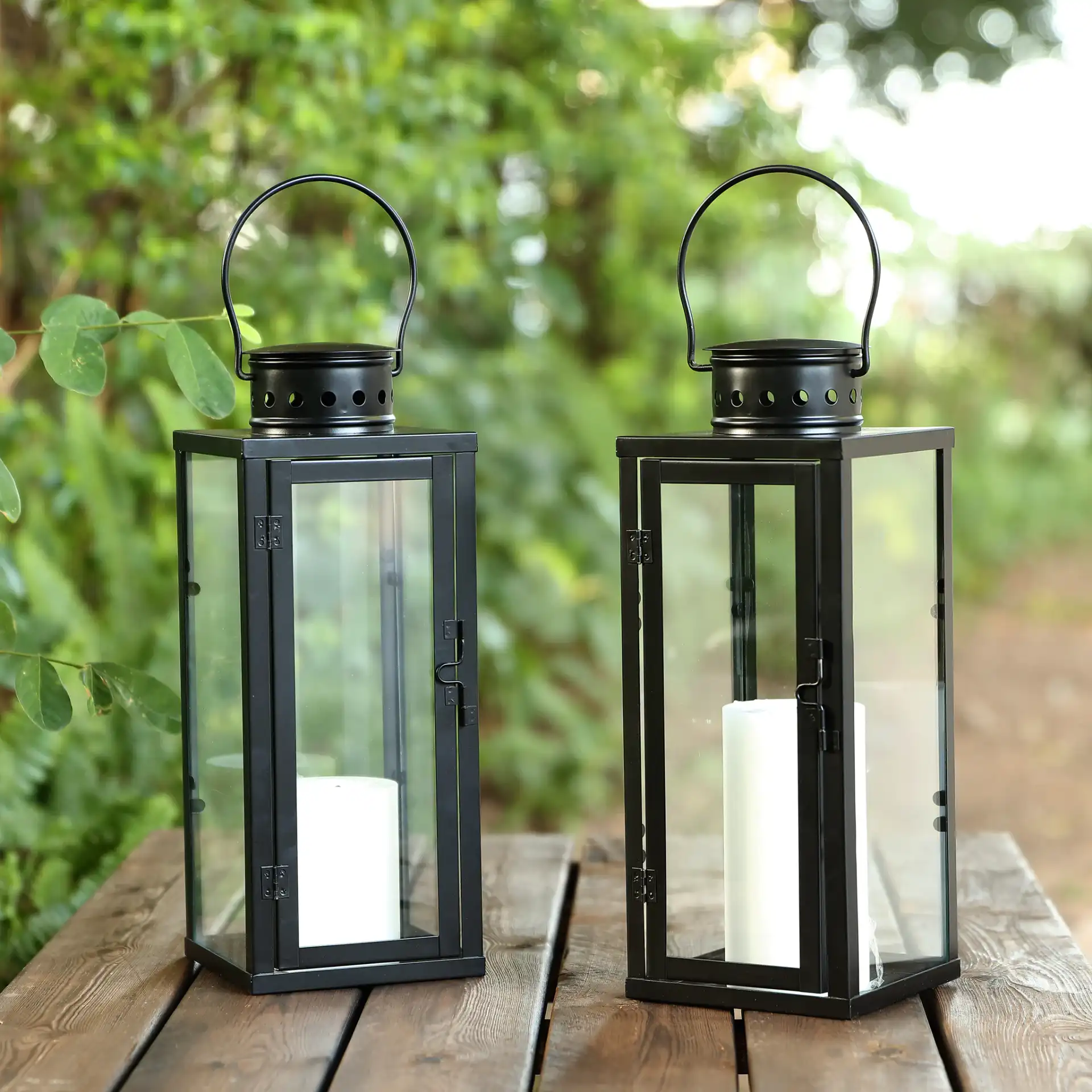 Lorient Outdoor Lantern (Set of 2) in Black in a styled room
