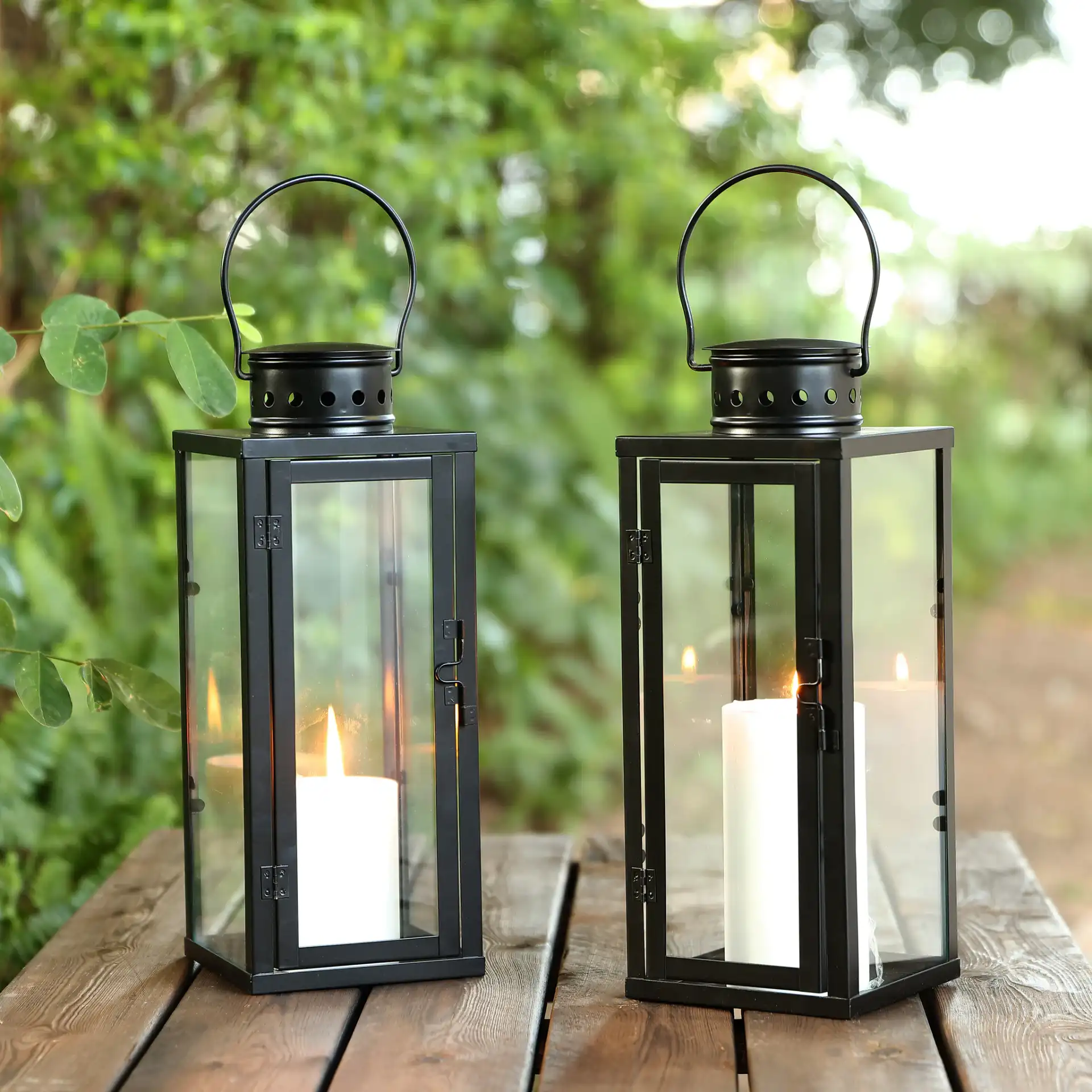 Lorient Outdoor Lantern (Set of 2) in Black in a styled room