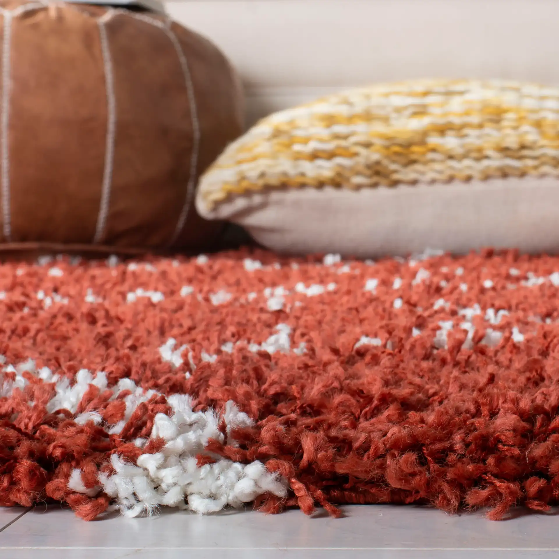 Pro Lux Diamond Lattice Shag Rug in Rust / Cream in a styled room