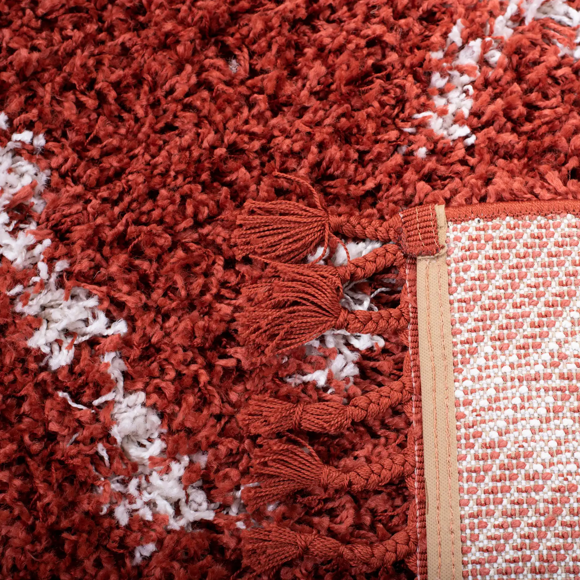 Pro Lux Diamond Lattice Shag Rug in Rust / Cream in a styled room