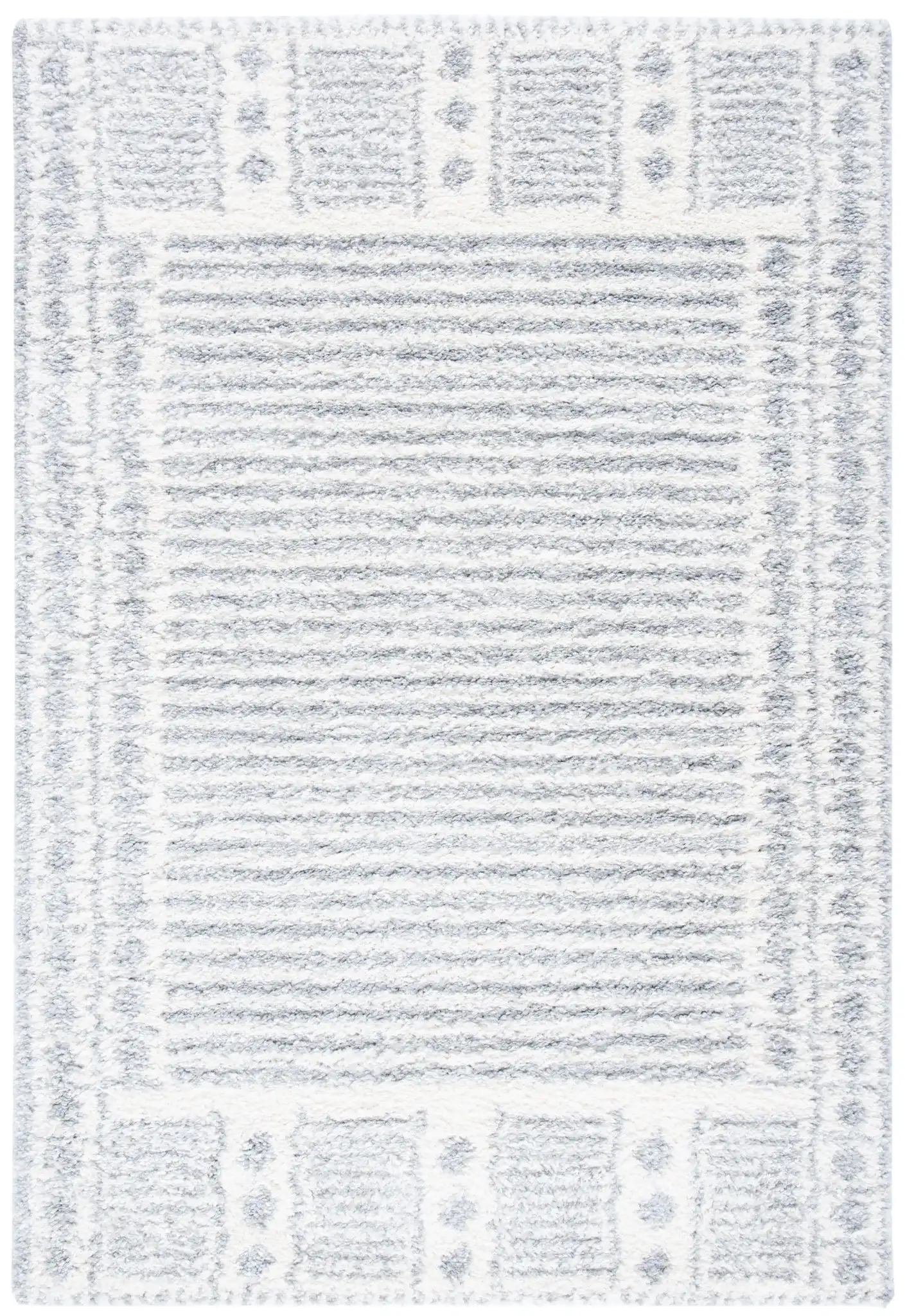 Parma Striped Border Shag Rug in Gray / Ivory
