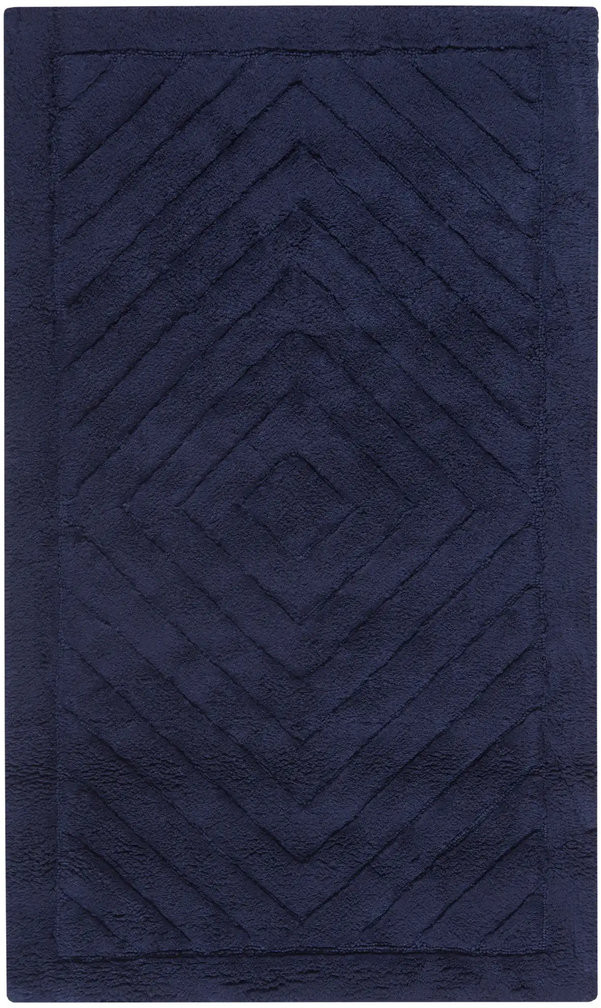 Concentric Diamond Cotton Bath Mat in Navy
