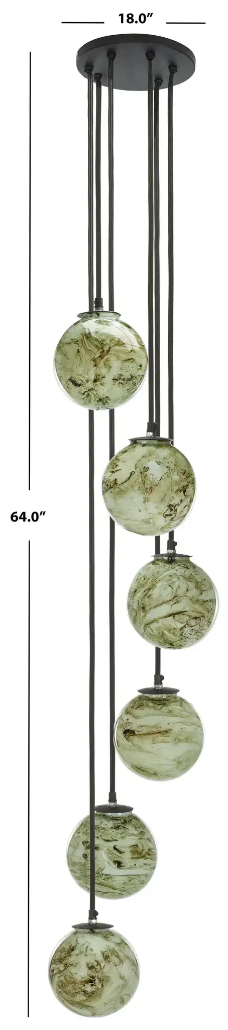 Hallie Six-Light Pendant in Black / Multicolor, detail view