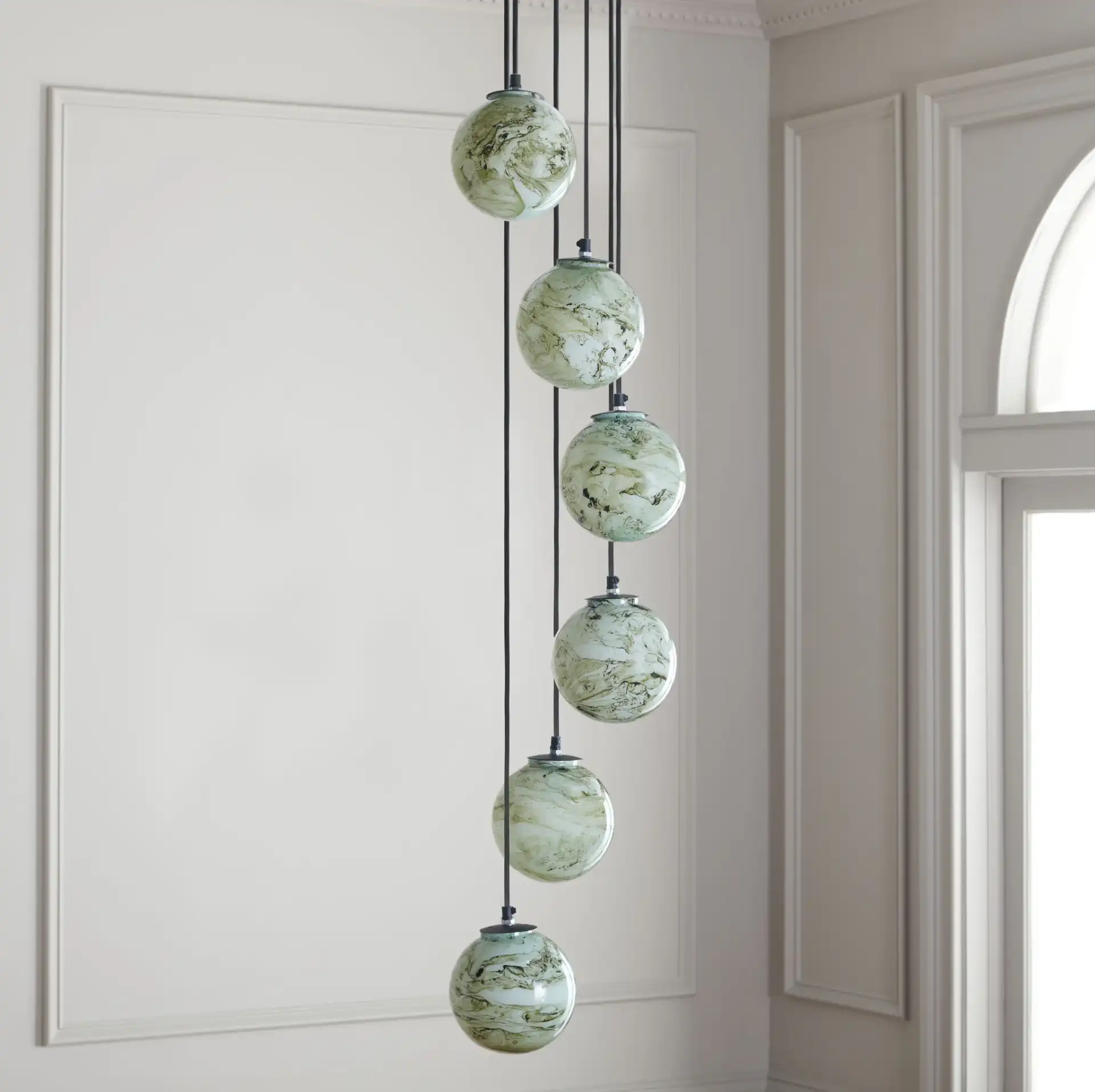 Hallie Six-Light Pendant in Black / Multicolor in a styled room
