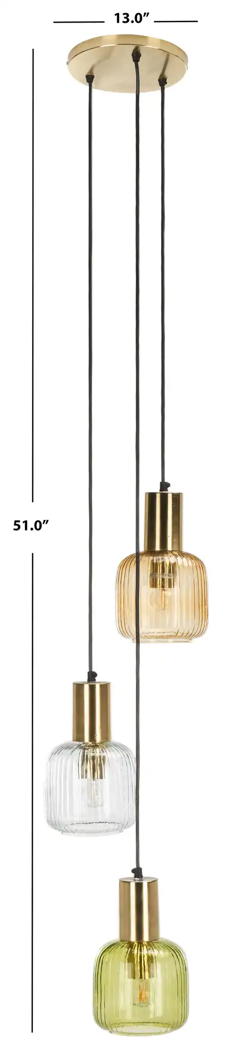 Rhea Three-Light Pendant in Multicolor / Gold, detail view