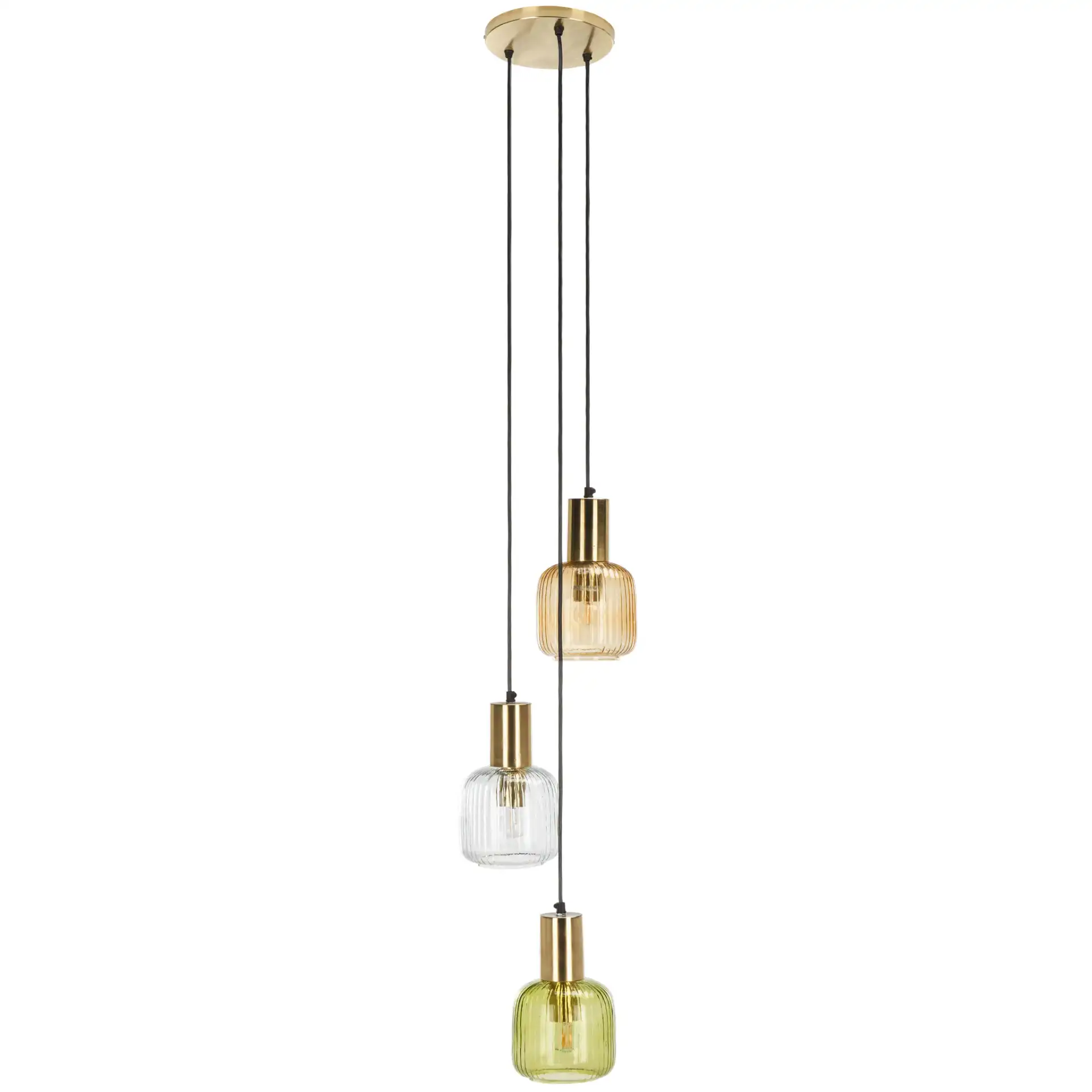 Rhea Three-Light Pendant in Multicolor / Gold, detail view