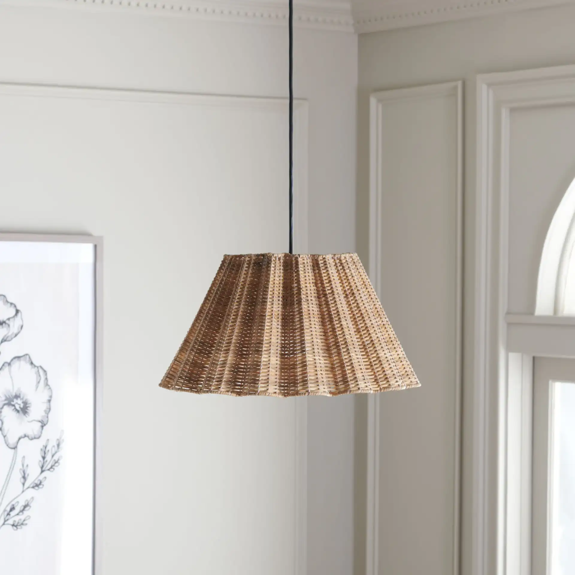 Luca Pendant in Natural in a styled room