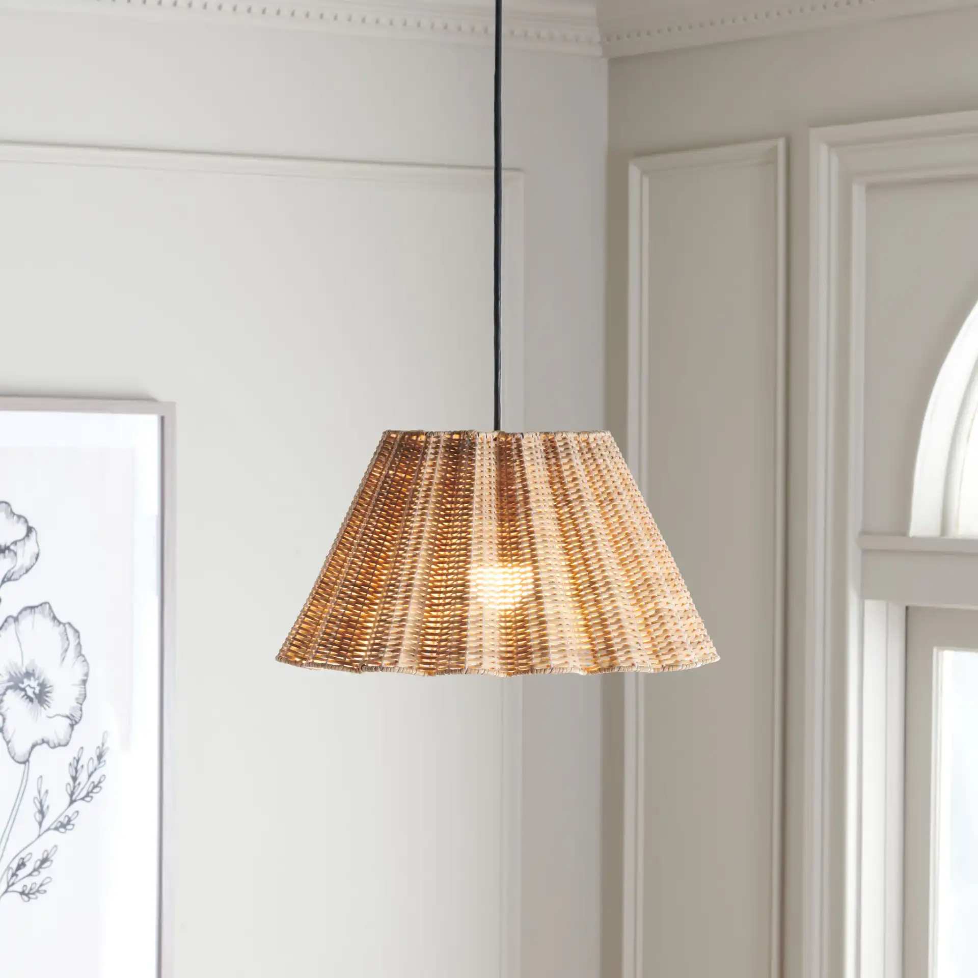 Luca Pendant in Natural in a styled room
