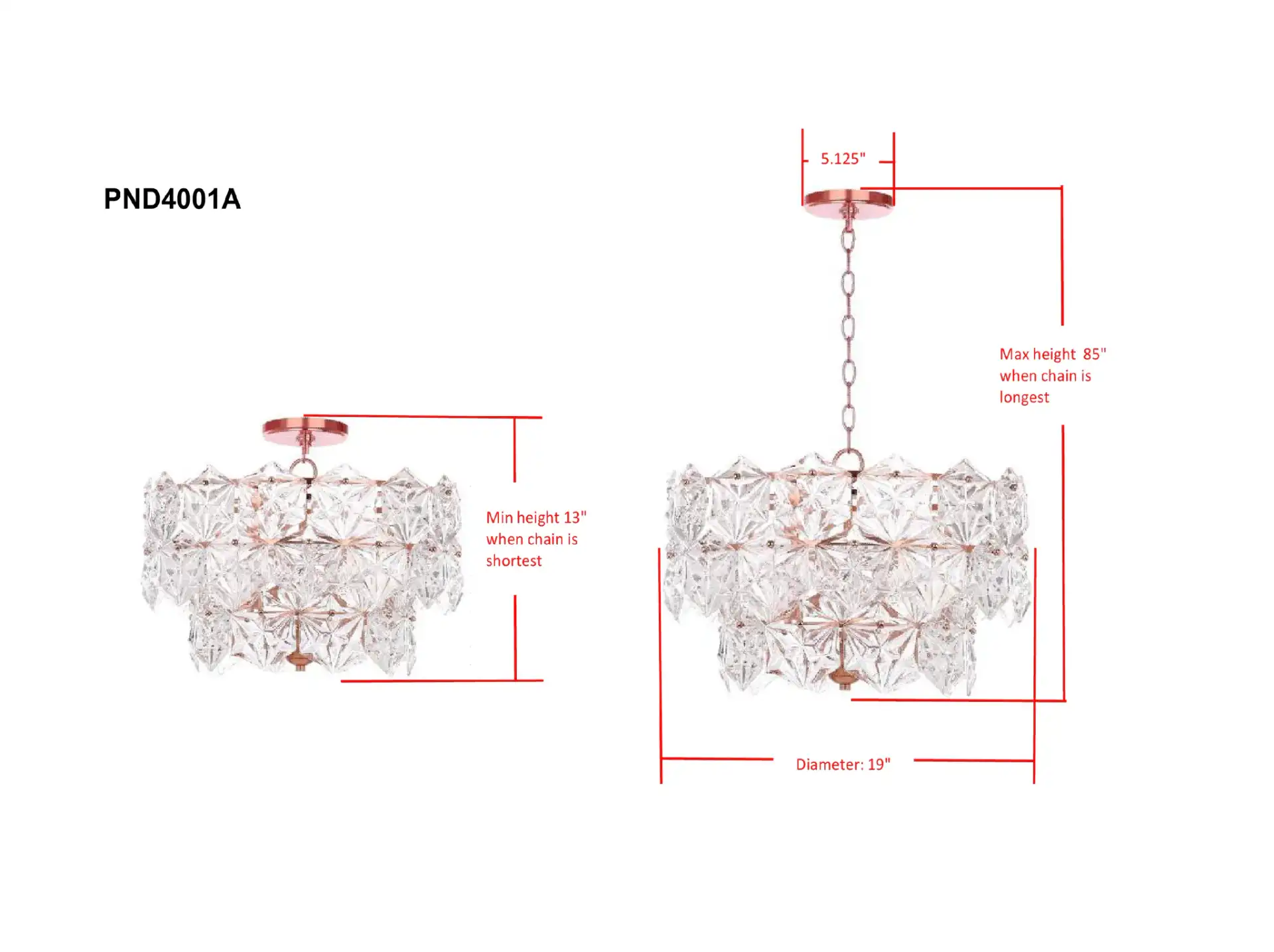 Sia Four-Light Pendant in Clear / Copper, detail view