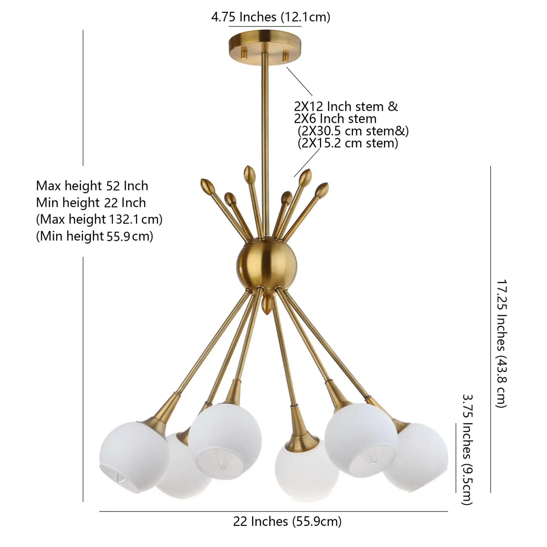 Justine Six-Light Pendant in Brass Gold, detail view