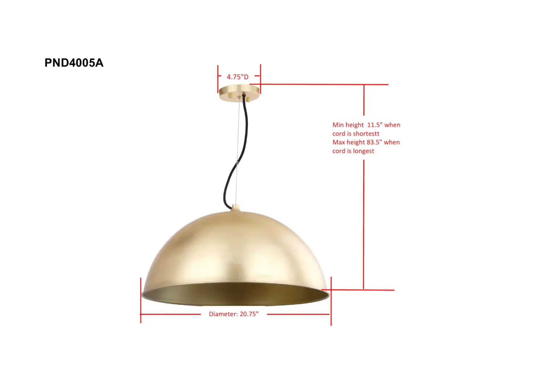 Archer Dome Pendant in Gold Leaf, detail view