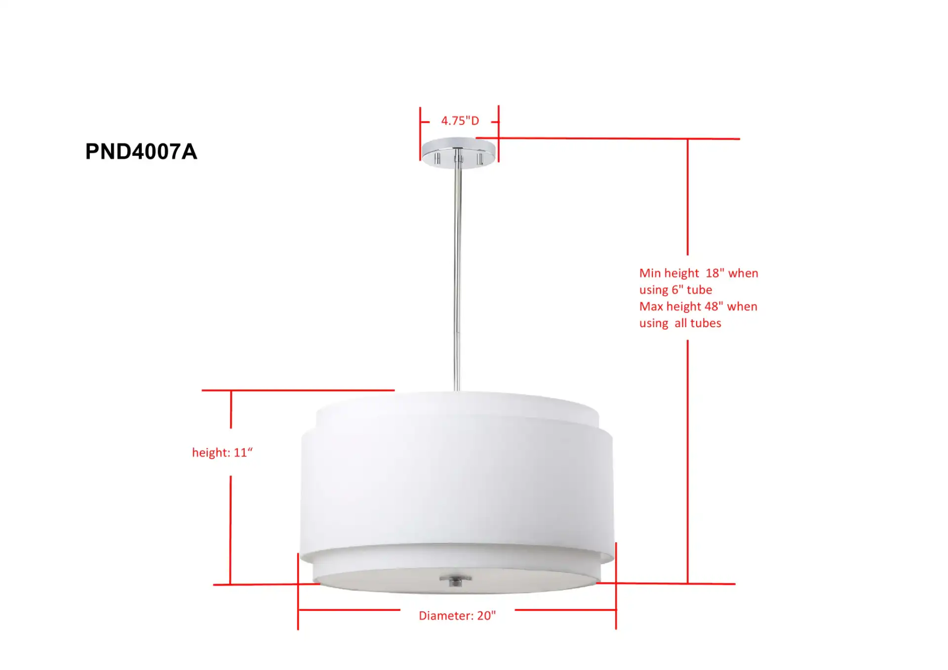Piran Three-Light Pendant in Chrome / White, detail view