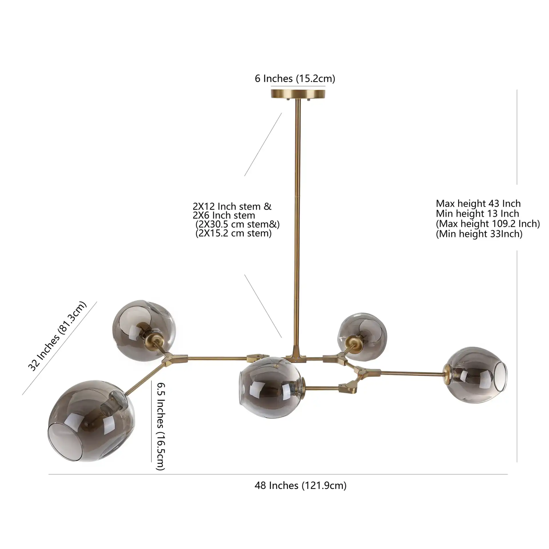 Corbett Five-Light Pendant in Greige, detail view