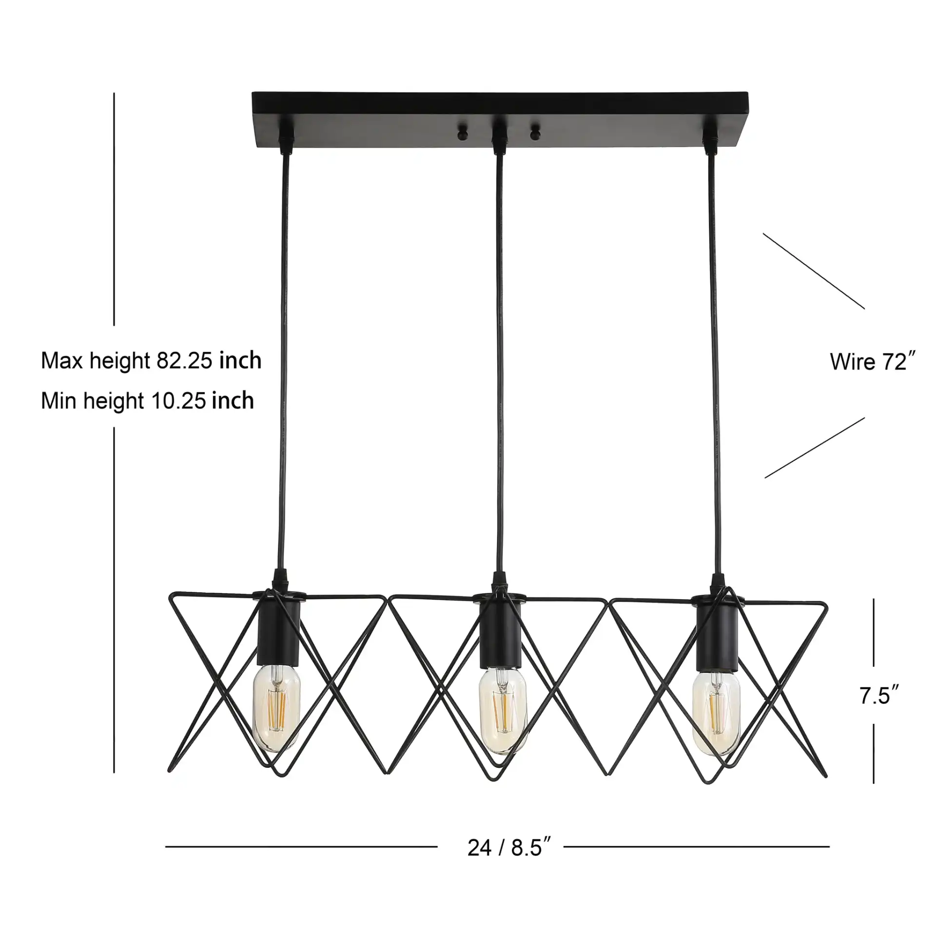 Pernille Three-Light Pendant in Black, detail view