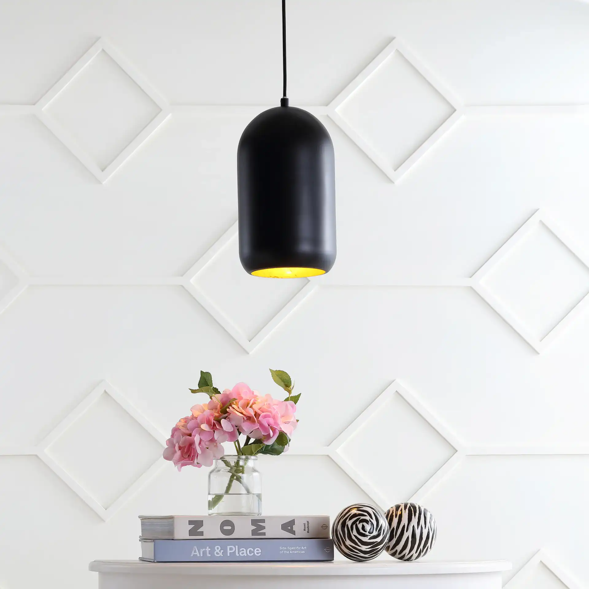 Carisir Pendant in Black in a styled room