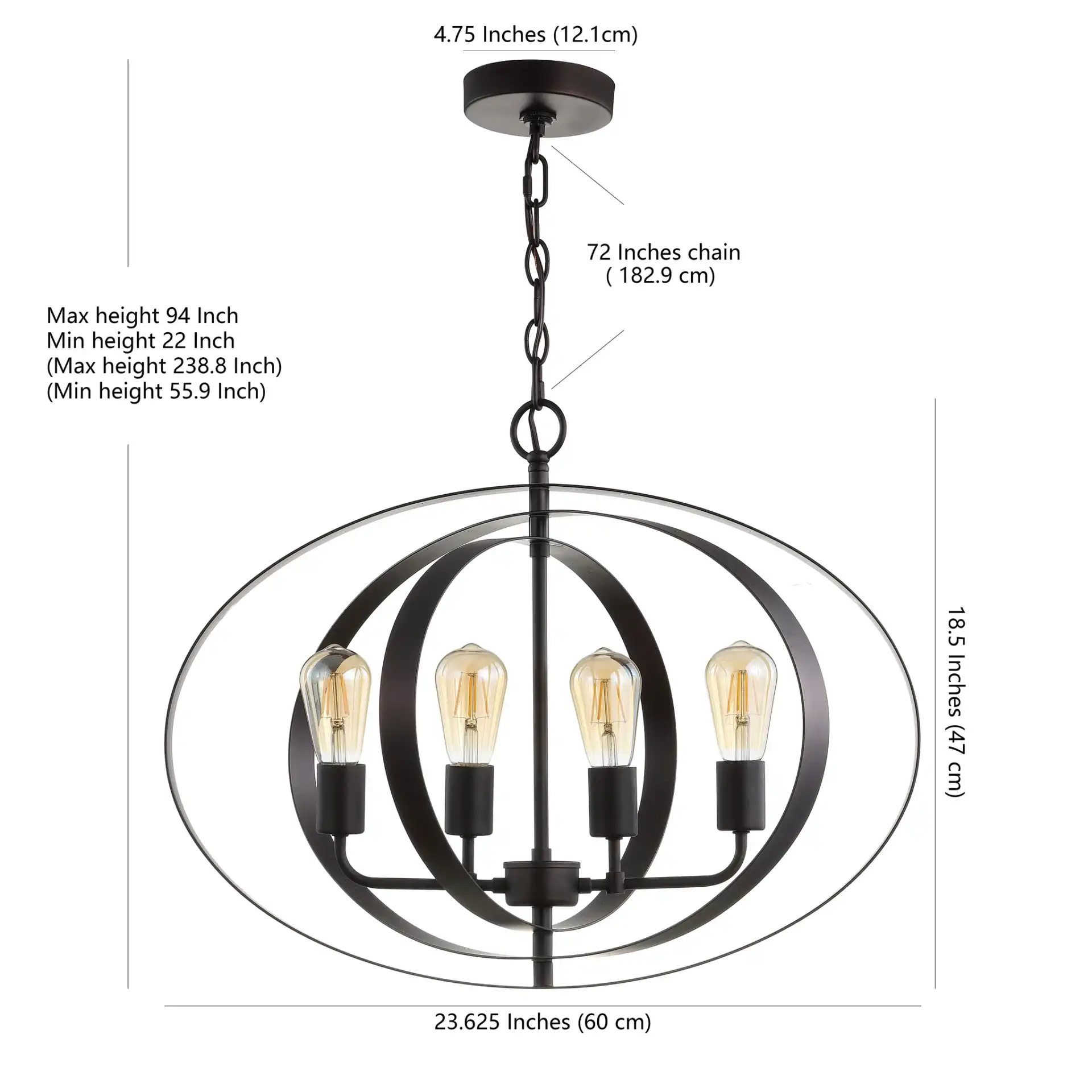 Killian Four-Light Pendant in Brass, detail view