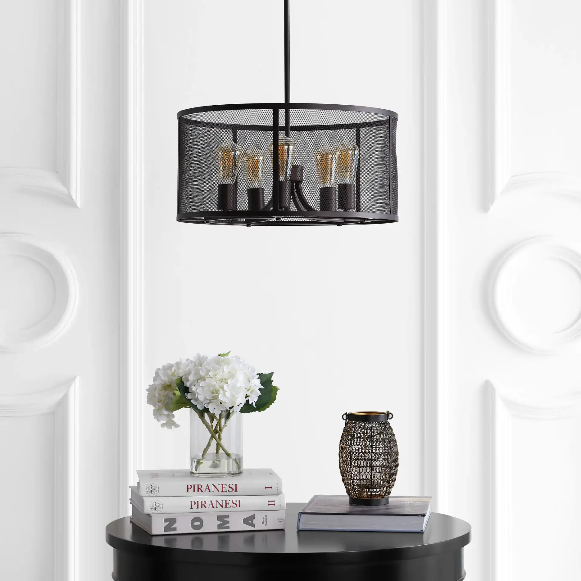 Kane Five-Light Pendant in Brass in a styled room