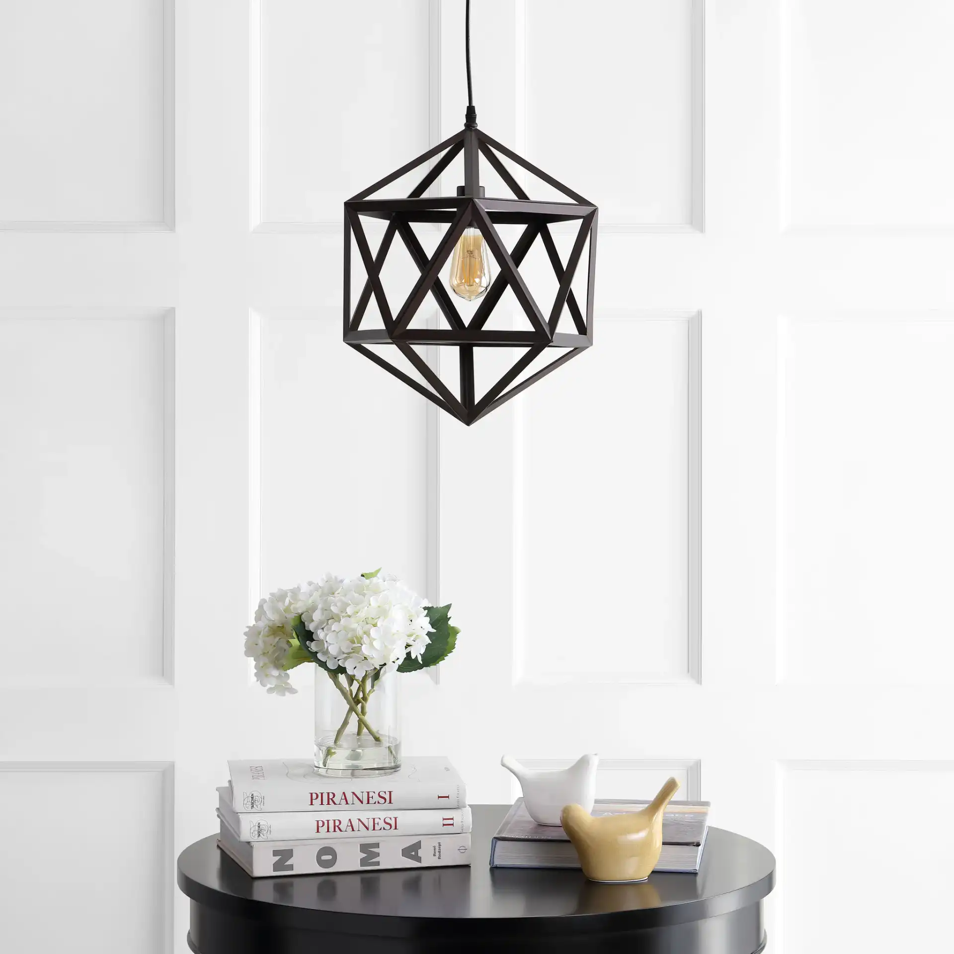 Sergio Pendant in Brass in a styled room