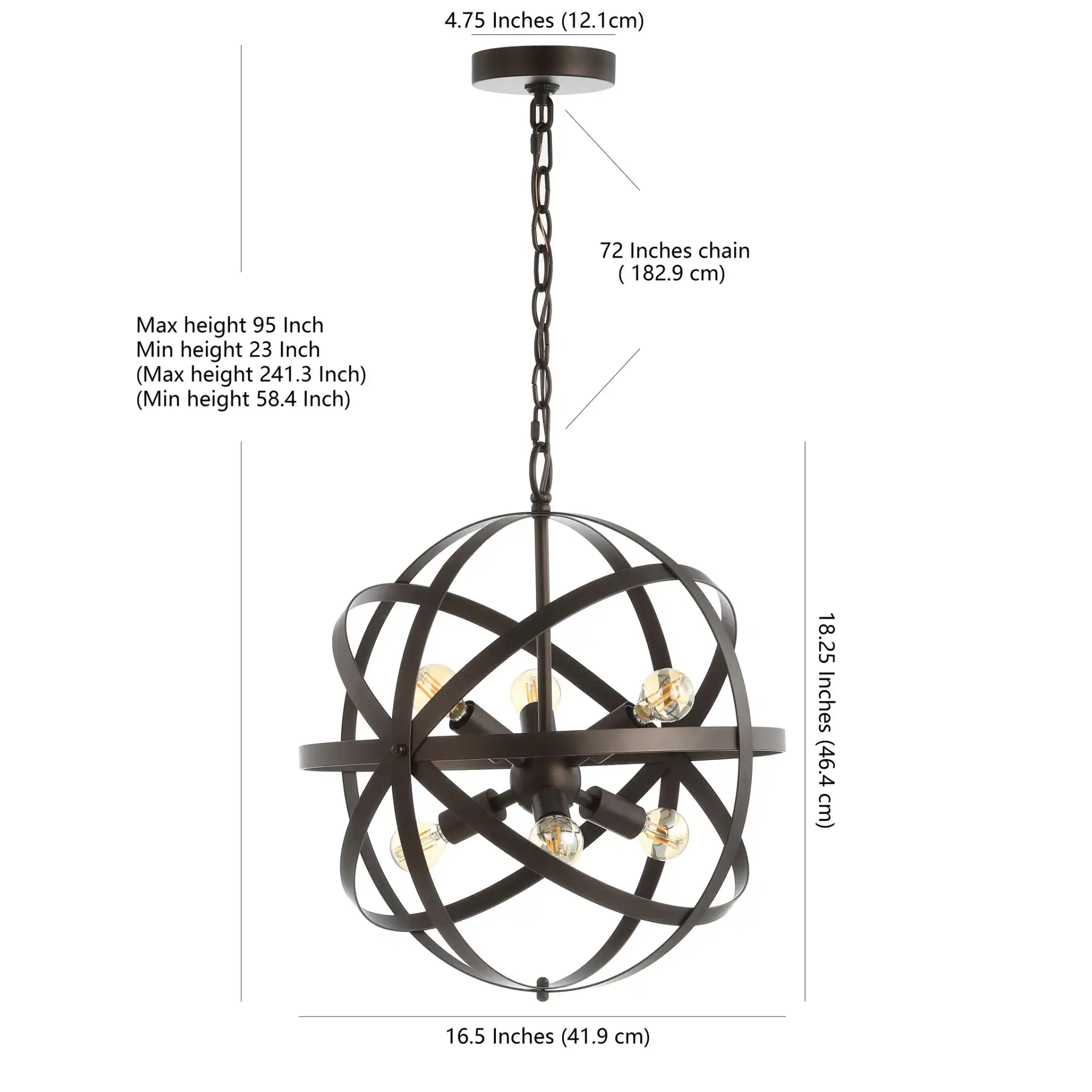 Brycen Six-Light Pendant in Brass, detail view