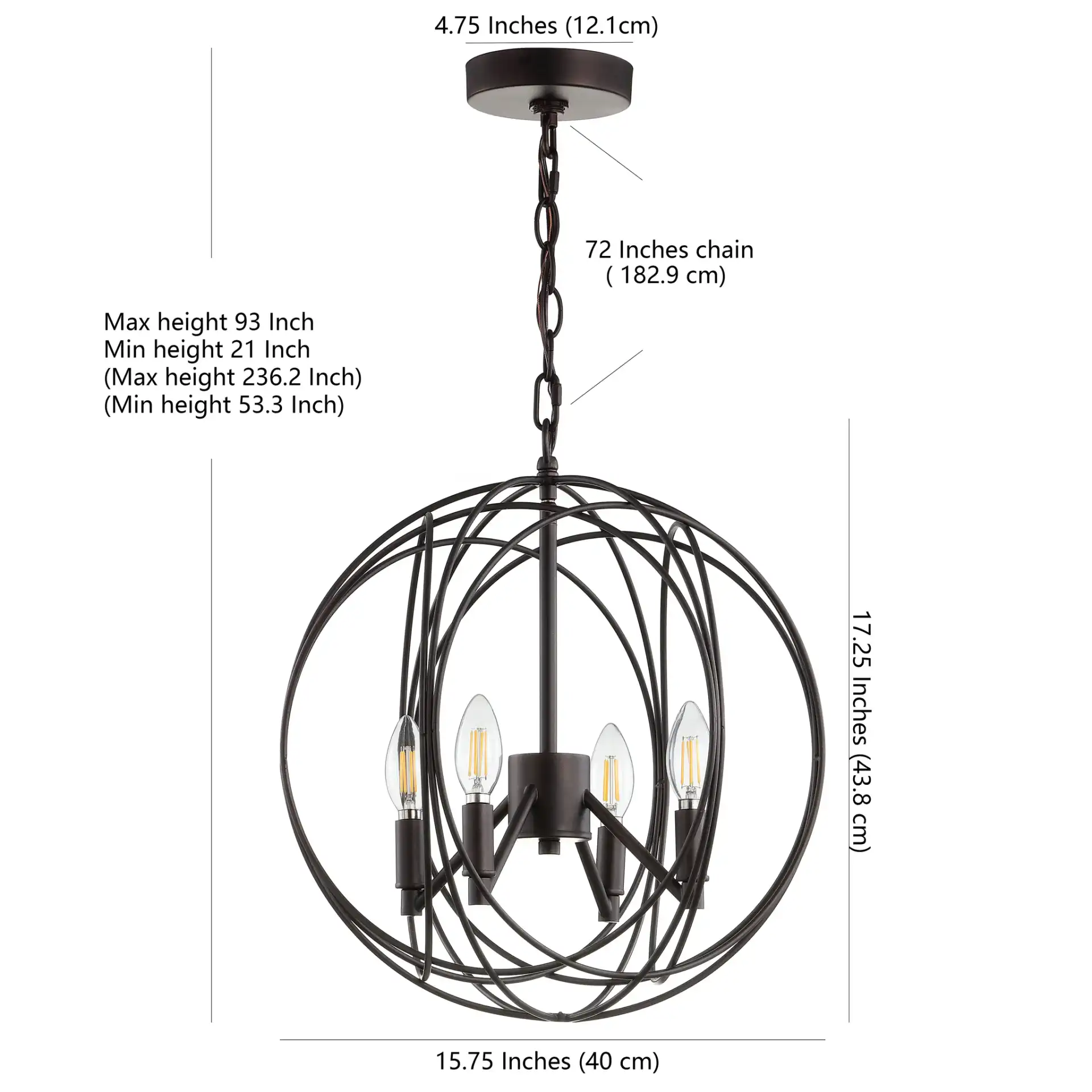Cason Four-Light Pendant in Brass, detail view