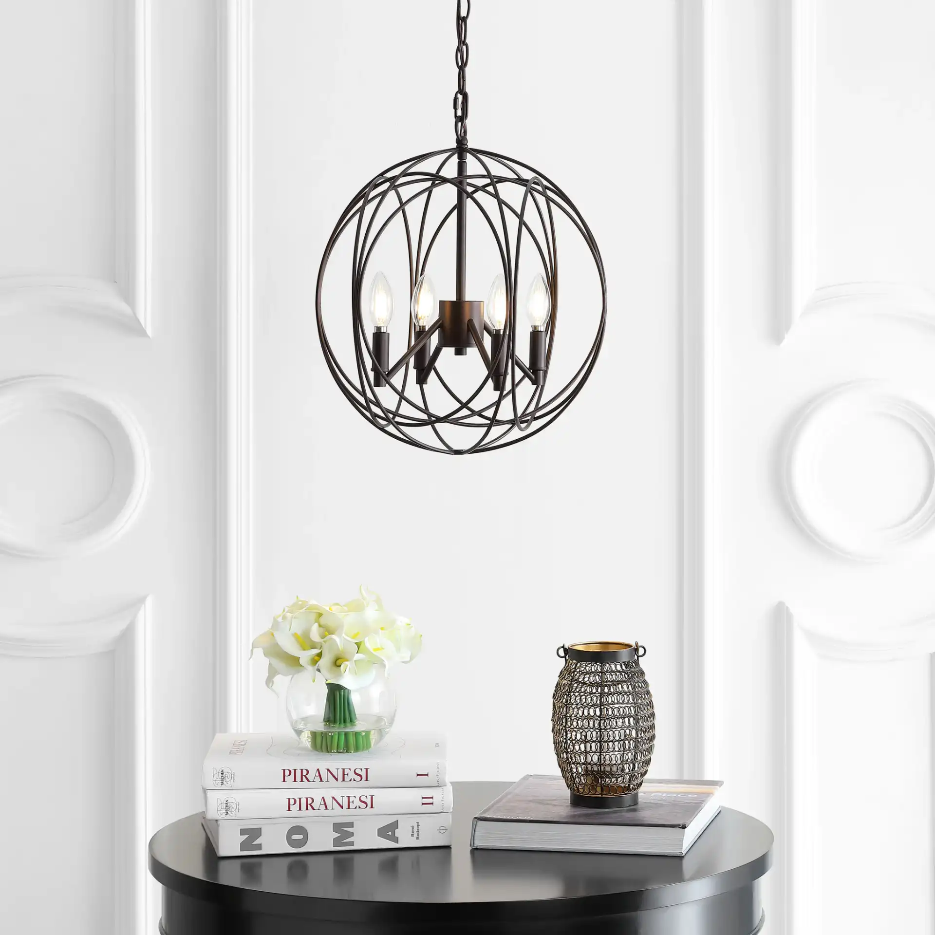 Cason Four-Light Pendant in Brass in a styled room