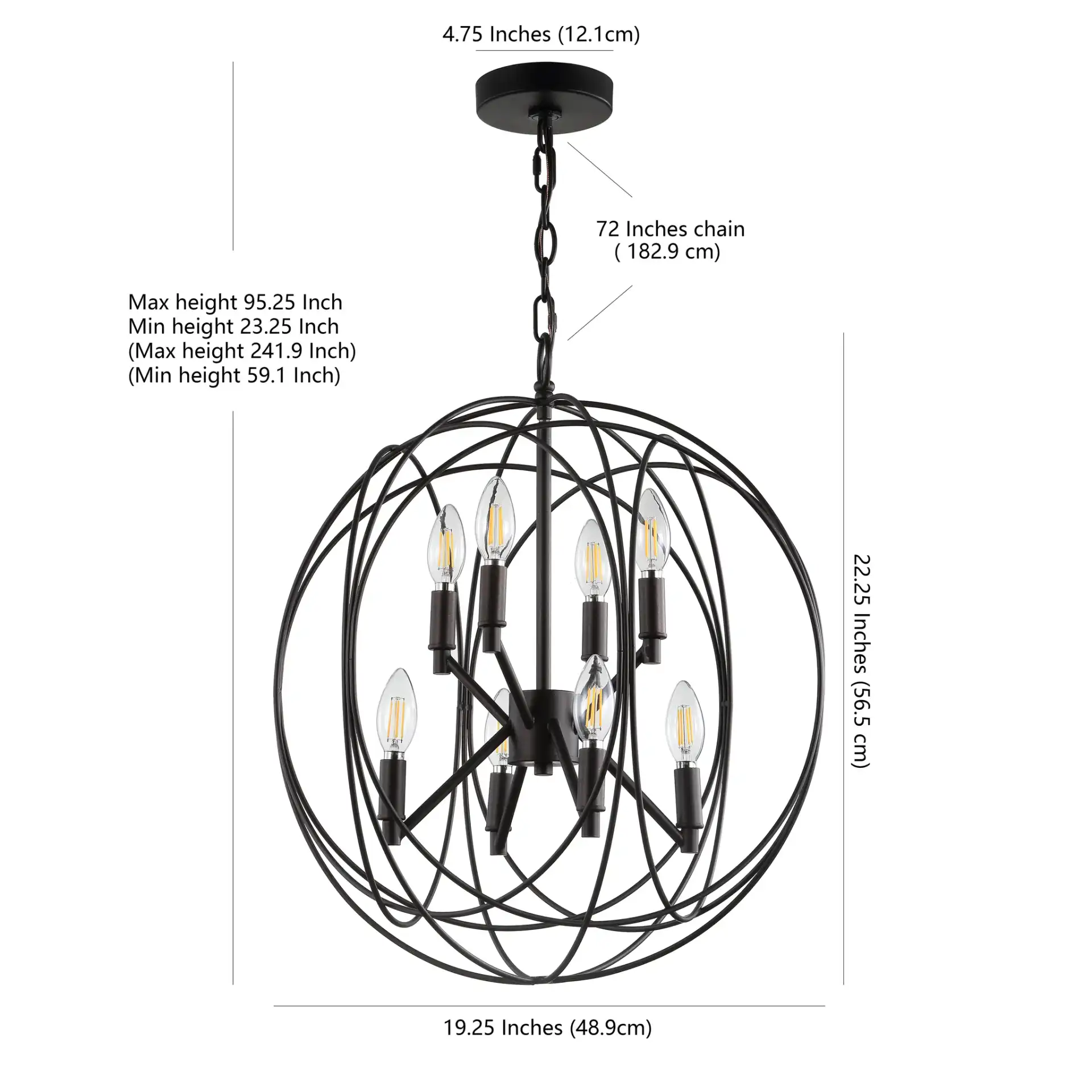 Raylon Eight-Light Pendant in Brass, detail view
