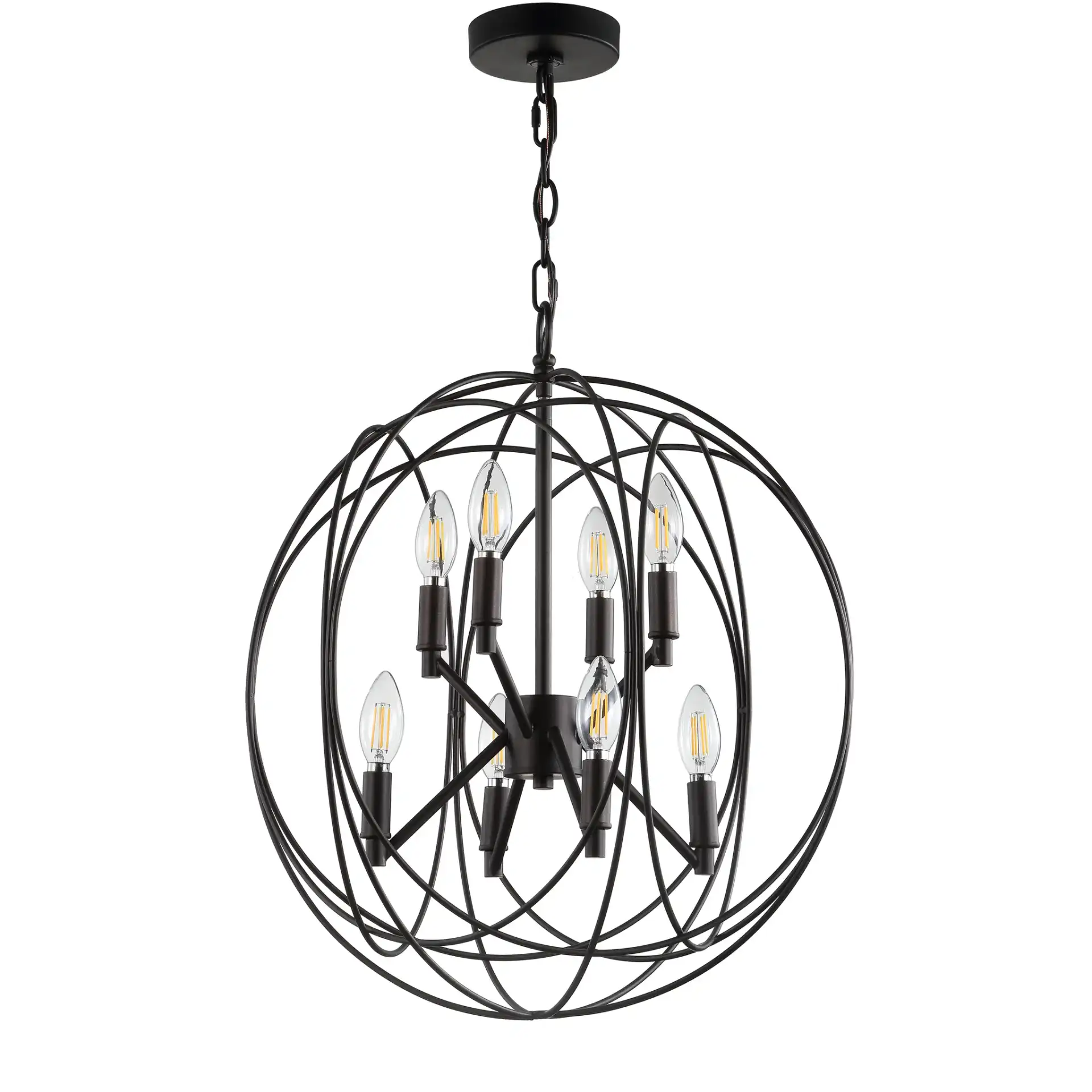 Raylon Eight-Light Pendant in Brass, detail view