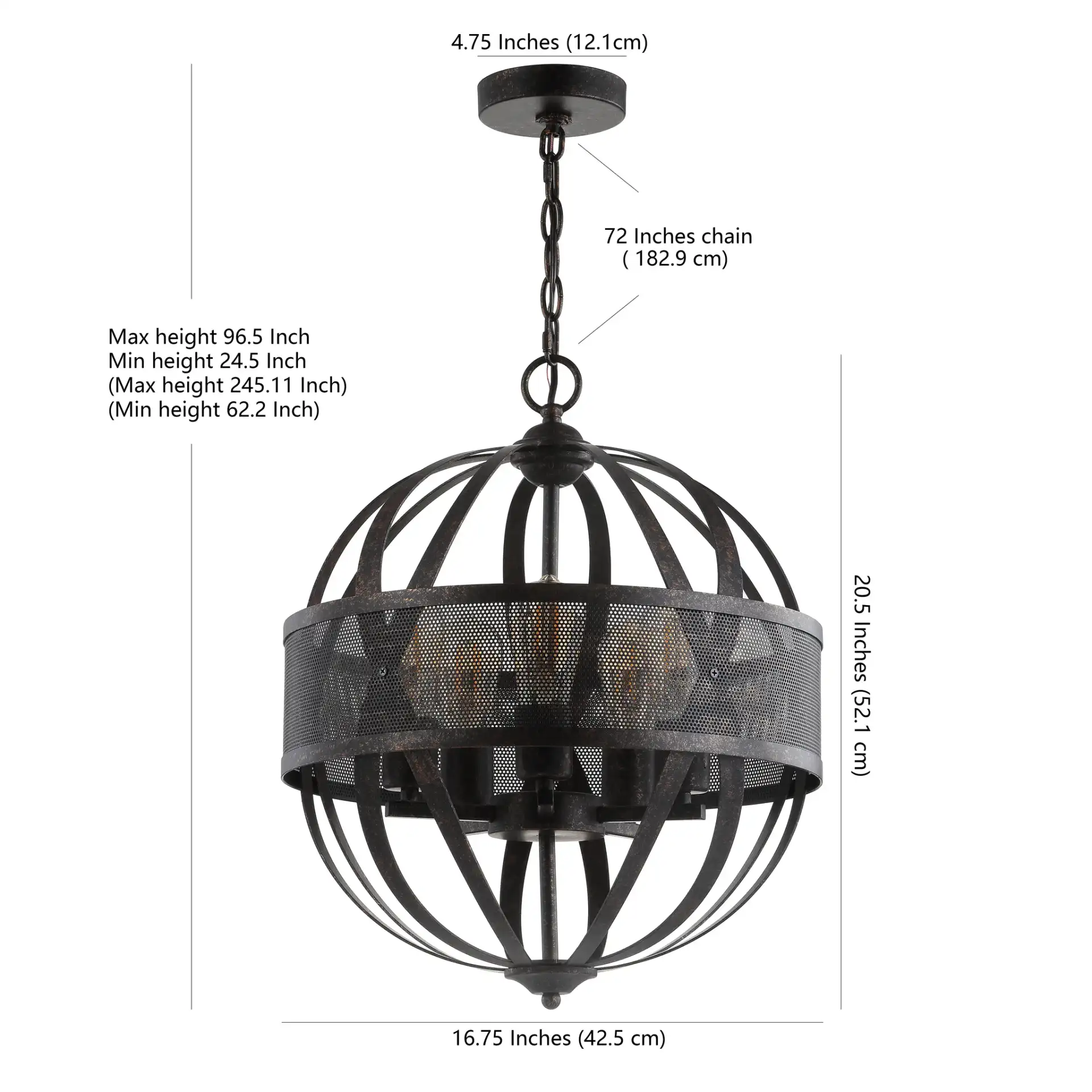 Colby Five-Light Pendant in Brass, detail view