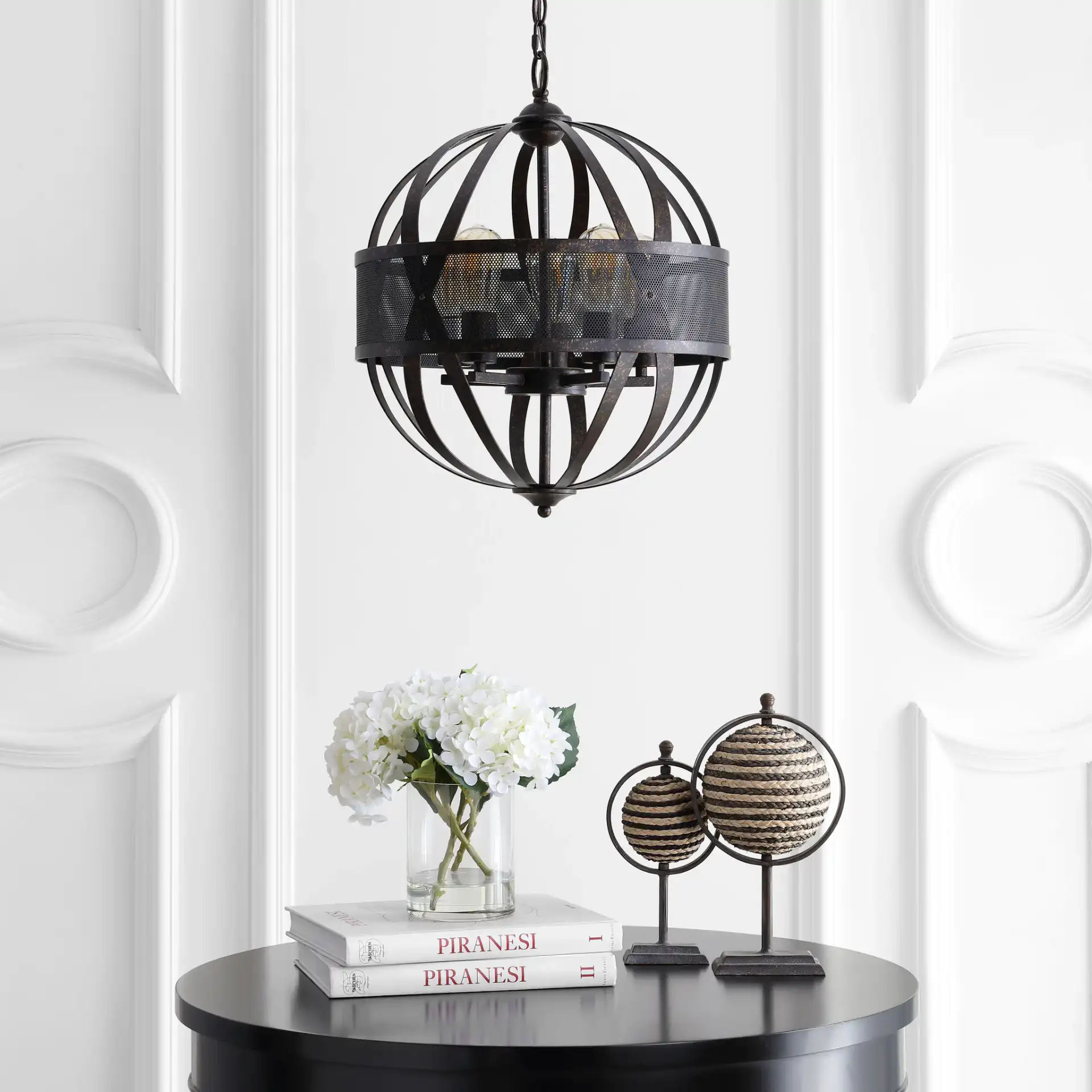 Colby Five-Light Pendant in Brass in a styled room