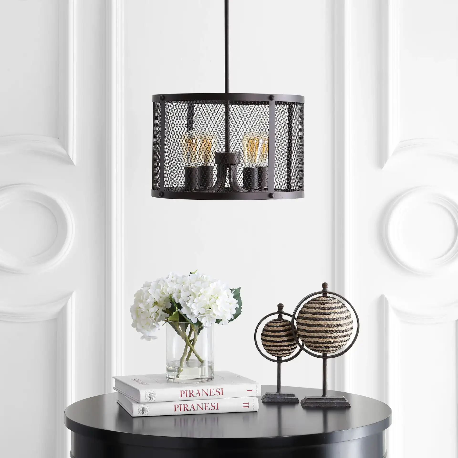 Sylas Four-Light Pendant in Dark Gray in a styled room