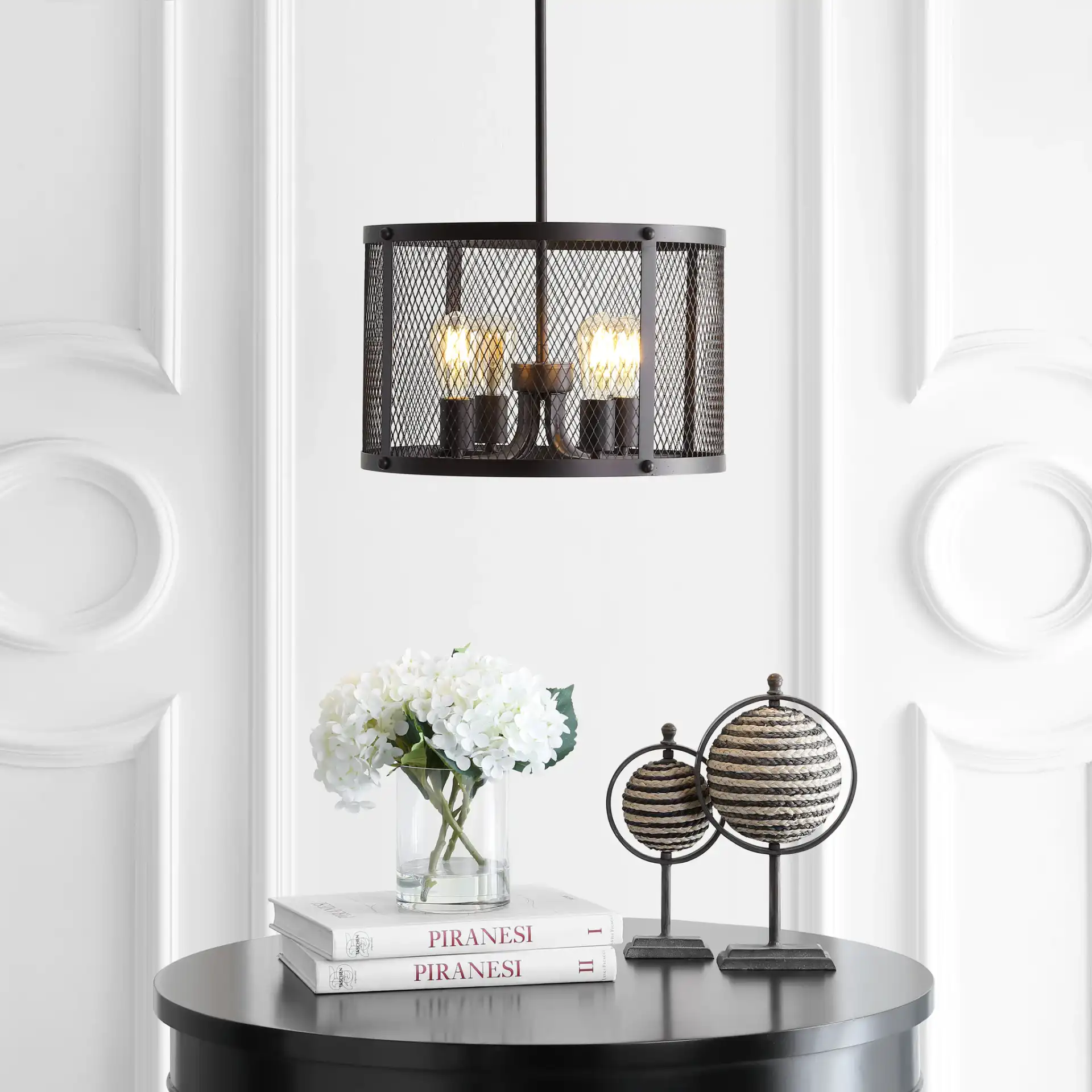 Sylas Four-Light Pendant in Dark Gray in a styled room