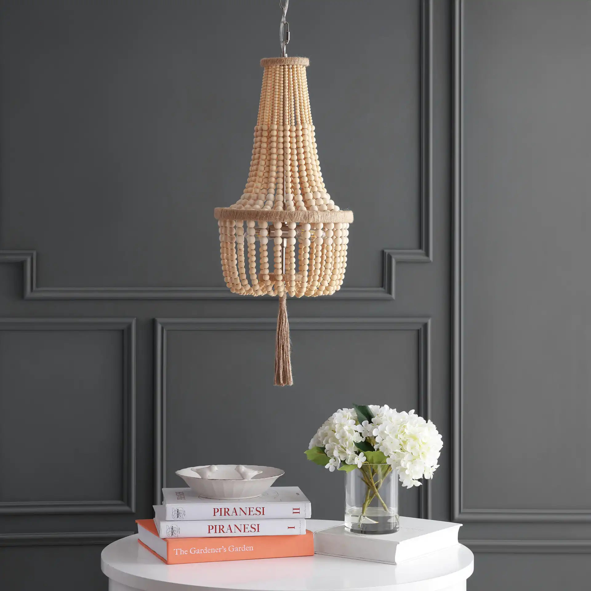 Wynne Two-Light Pendant in Brown in a styled room