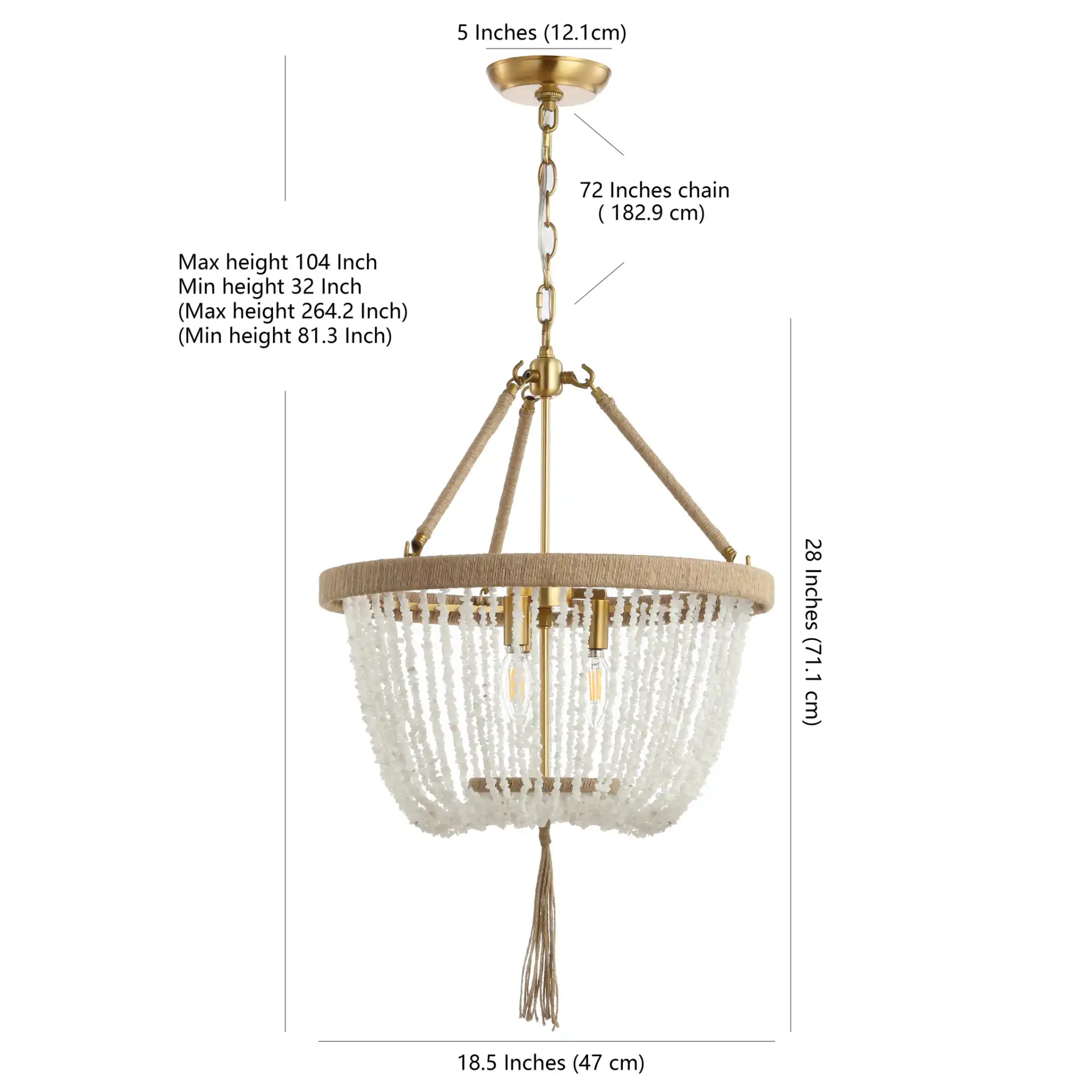 Cydney Three-Light Pendant in Brass Gold / White, detail view