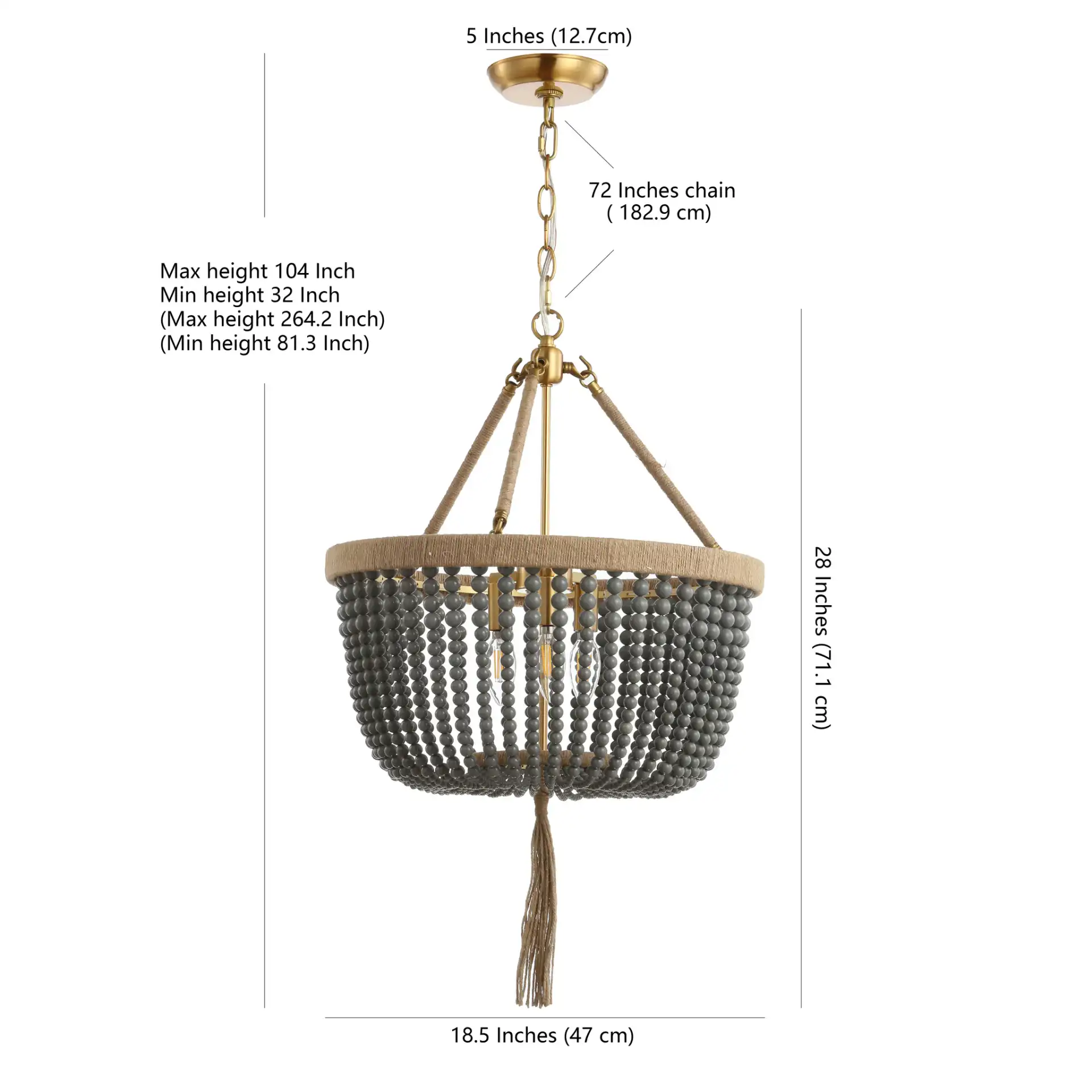 Adra Three-Light Pendant in Gray, detail view