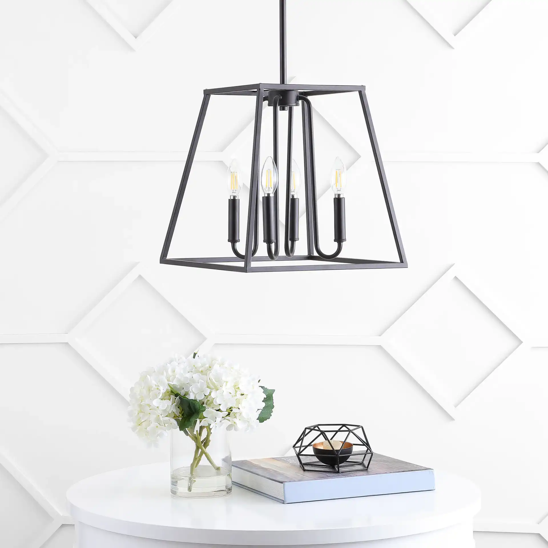Porten Four-Light Pendant in Oil Rubbed Bronze (Black) in a styled room