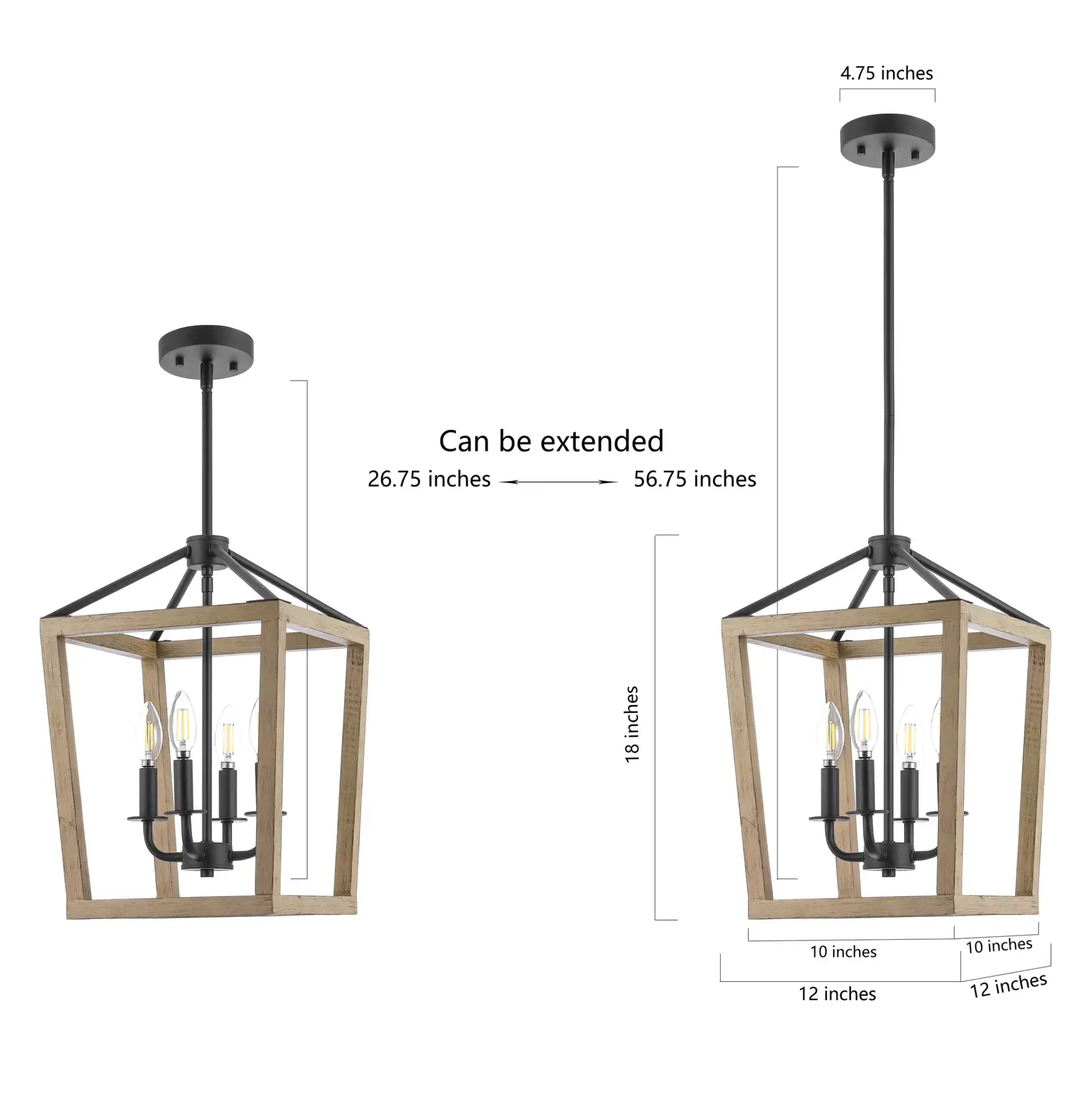Valdis Four-Light Pendant in Natural / Black, detail view