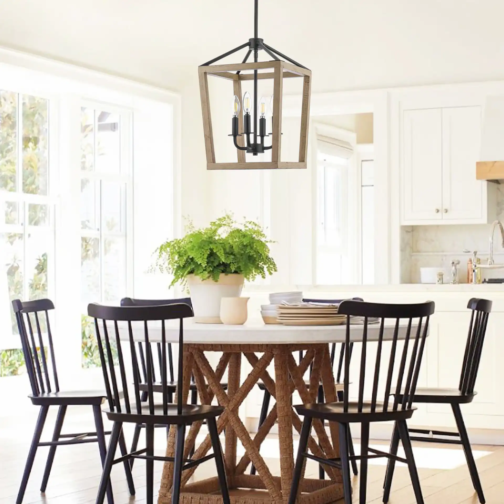 Valdis Four-Light Pendant in Natural / Black, detail view