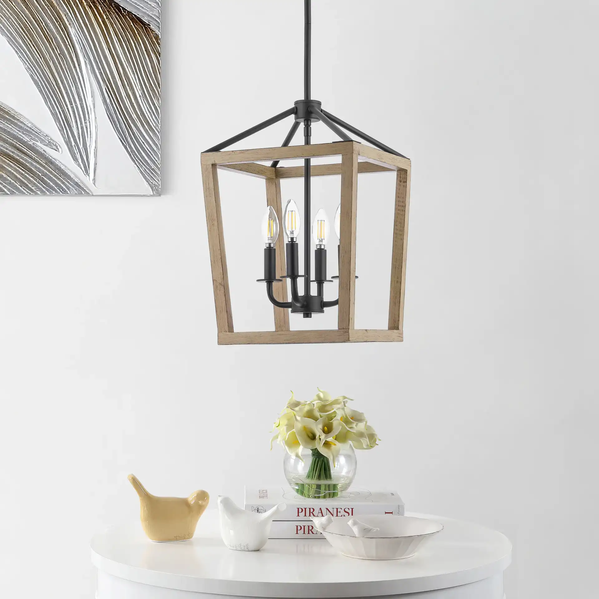 Valdis Four-Light Pendant in Natural / Black in a styled room