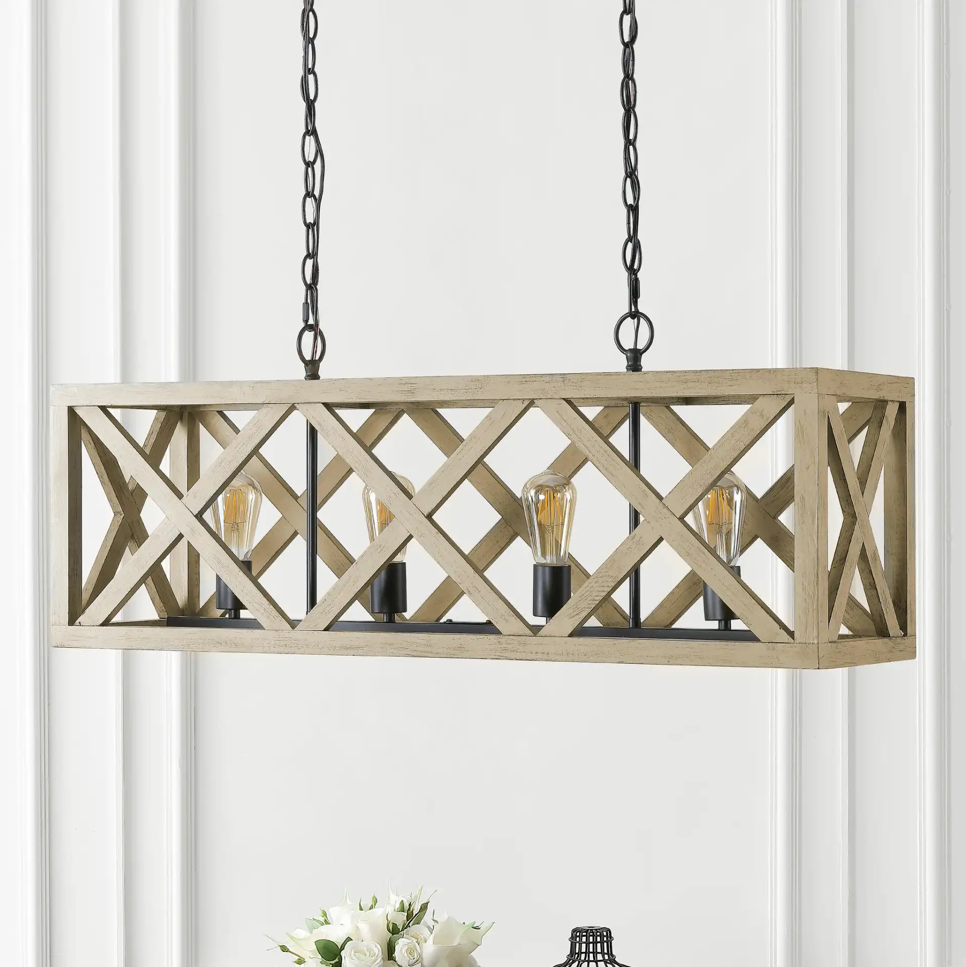 Sagan Four-Light Pendant in Natural / Black, detail view