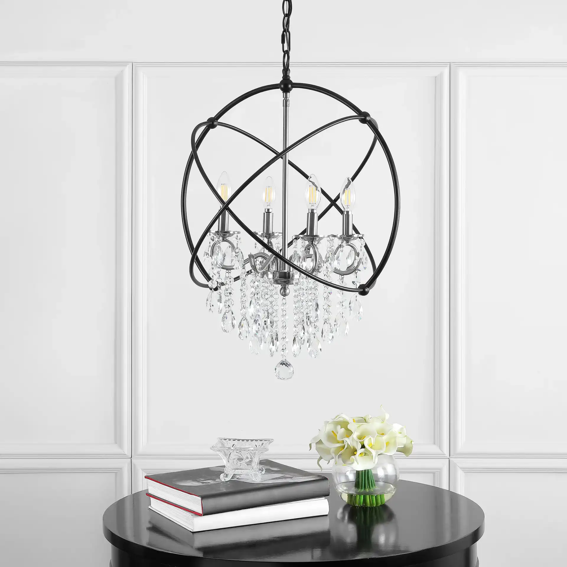 Sabina Four-Light Pendant in Bronze in a styled room