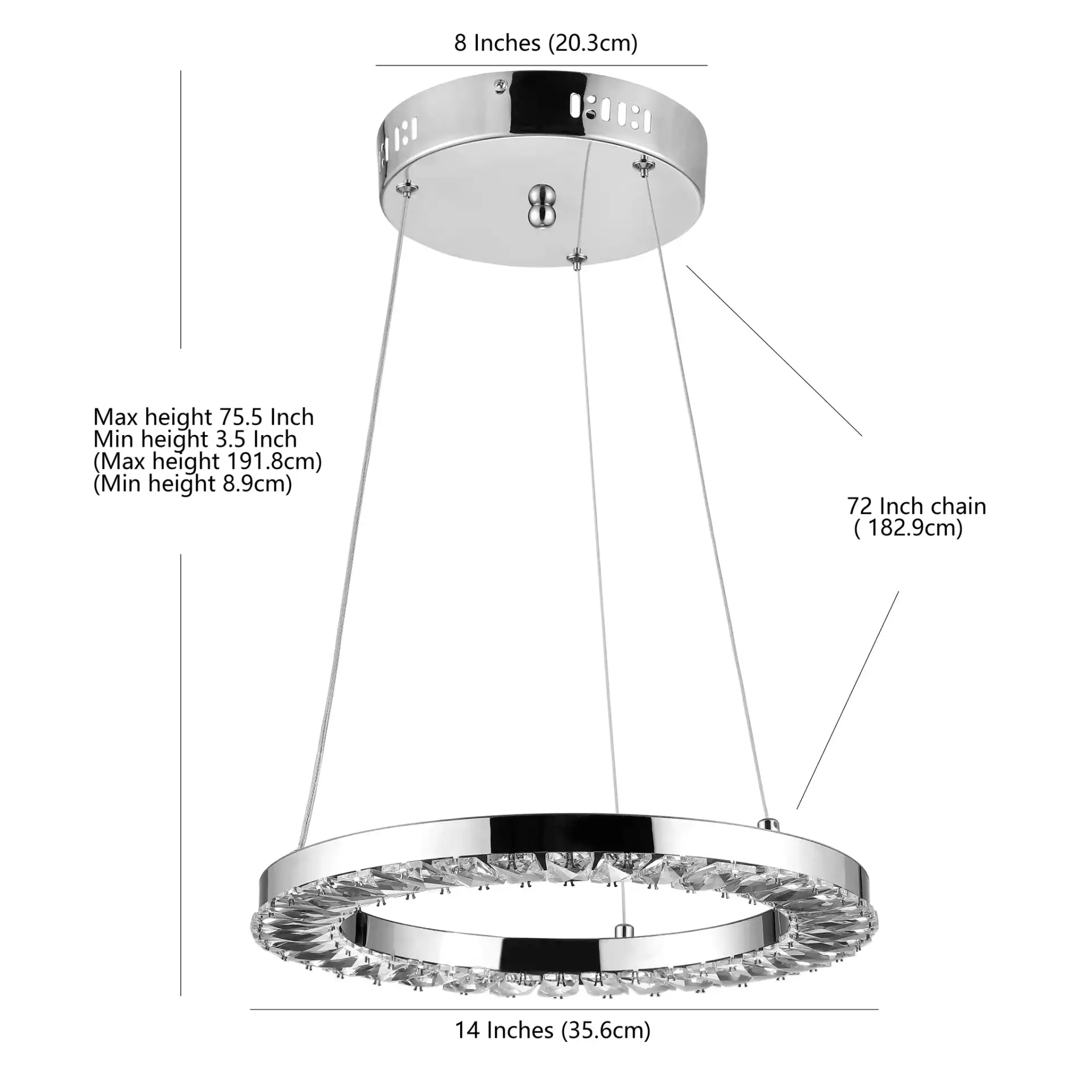 Messon Led Pendant in Chrome, detail view