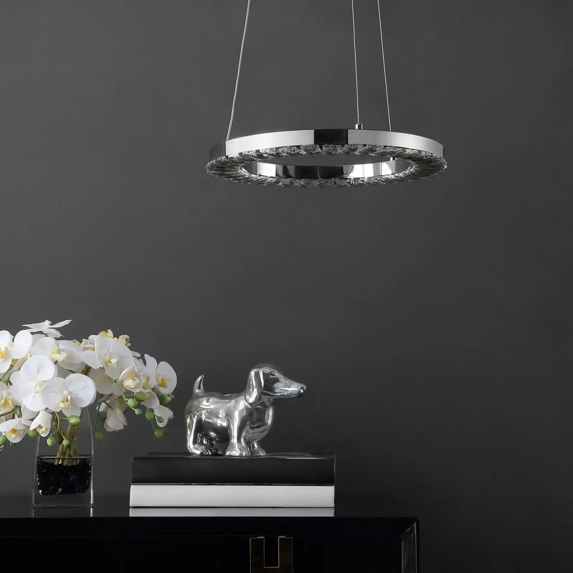 Messon Led Pendant in Chrome in a styled room