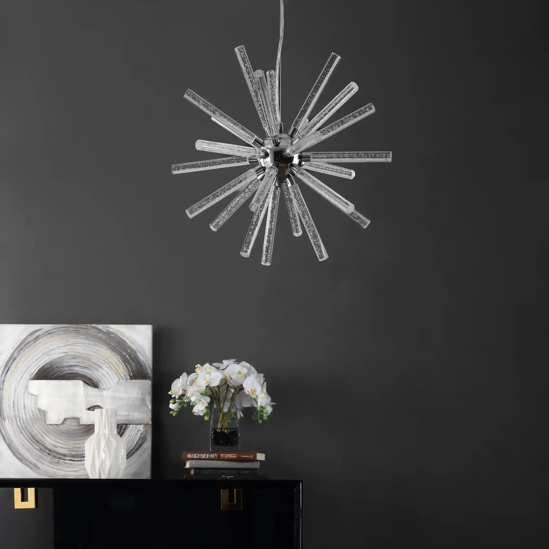 Gema Led Pendant in Chrome in a styled room